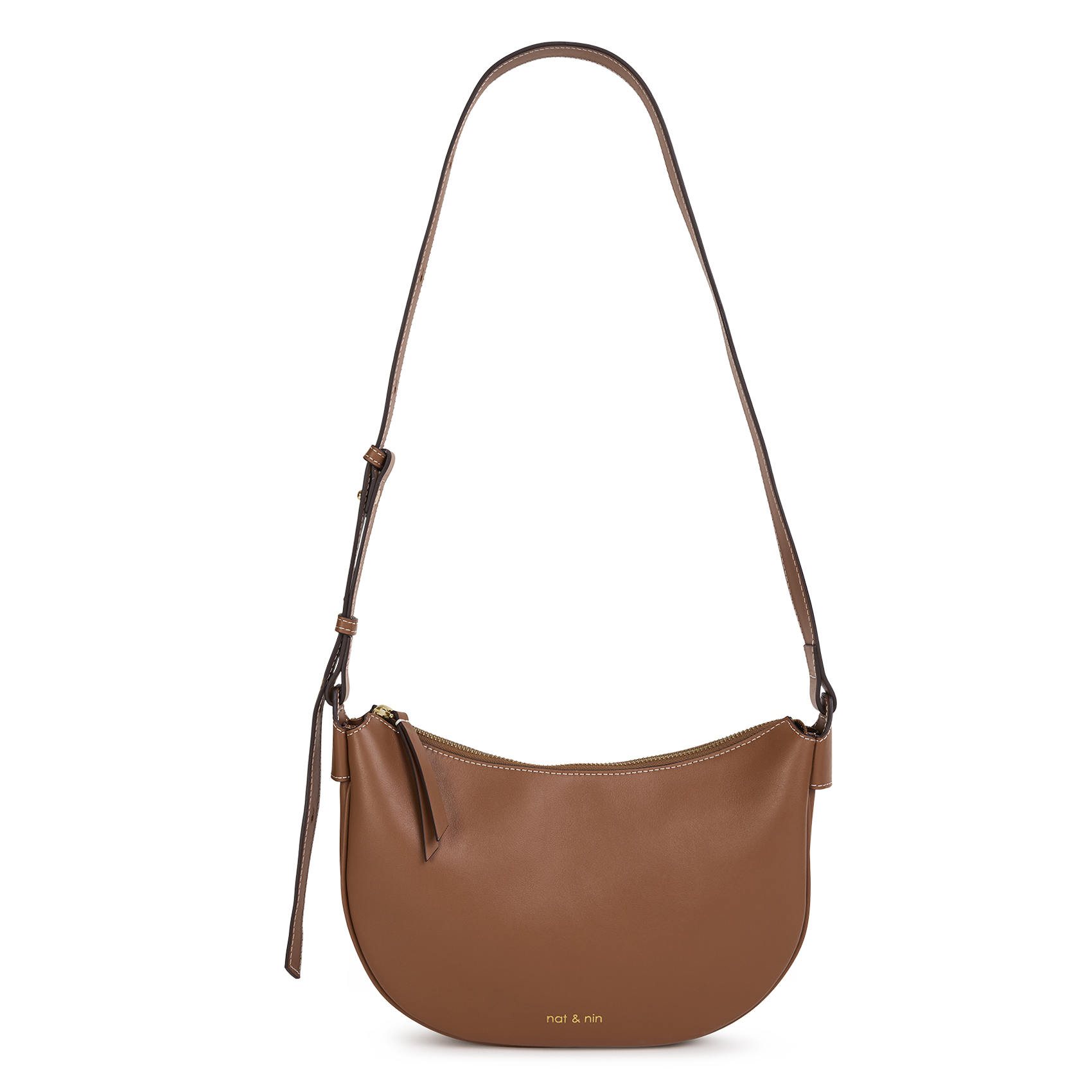 Sac bandoulière demi-lune en cuir NAT & NIN Marron