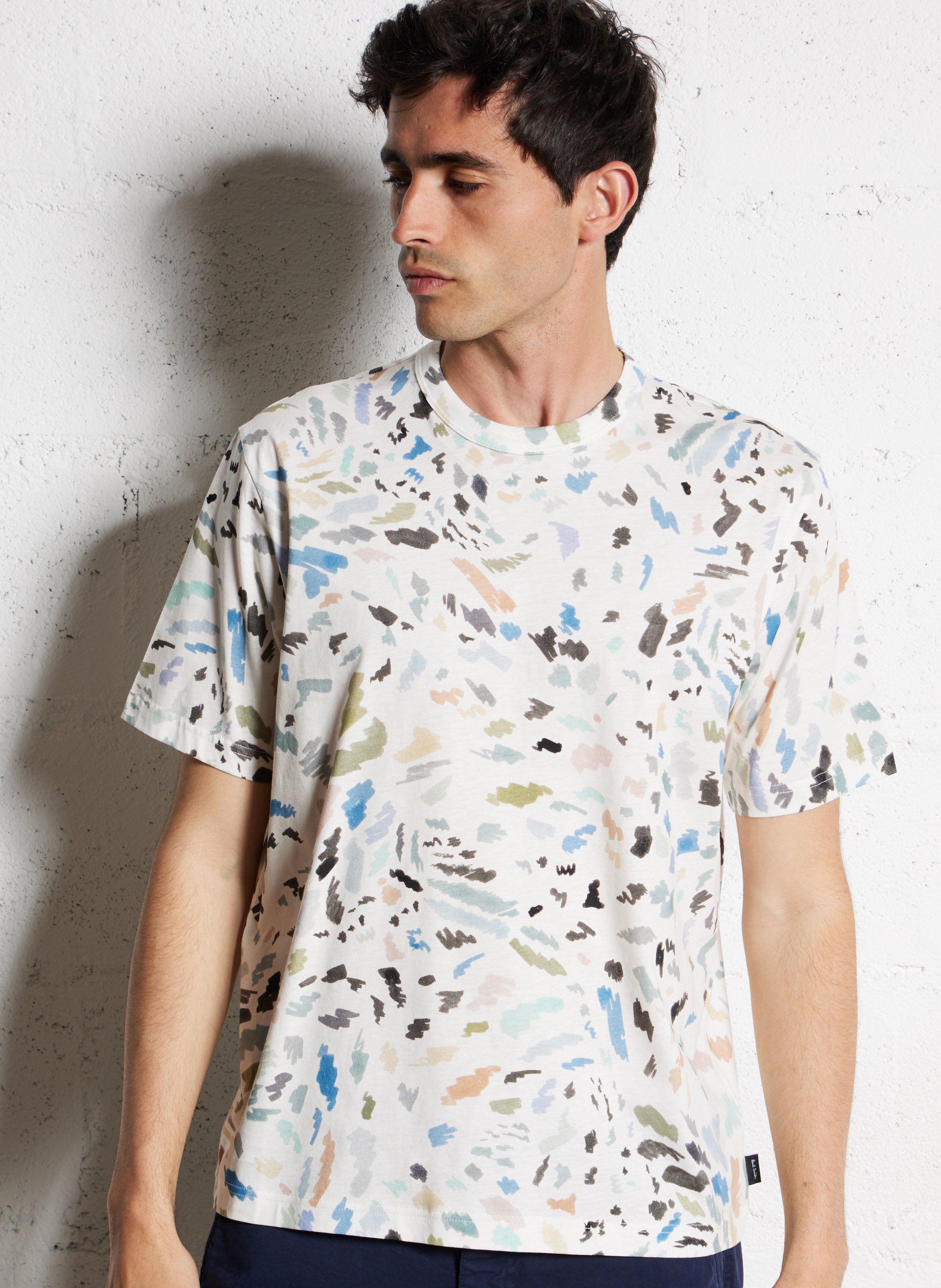 Straight fit organic cotton patterned t-shirt Off white Paul