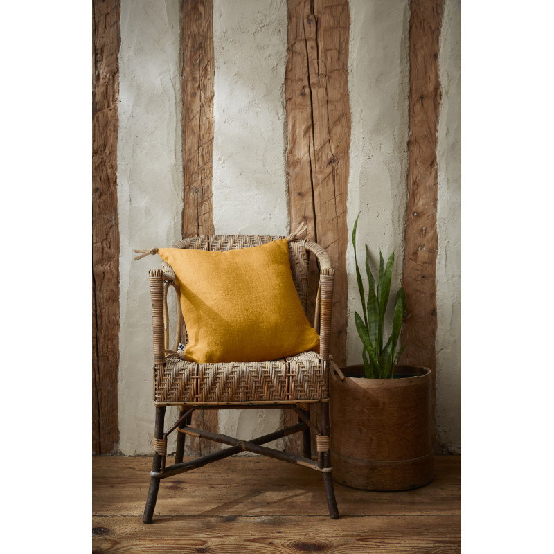 Coussin déco déhoussable 100% coton L'EFFET PAPILLON Jaune