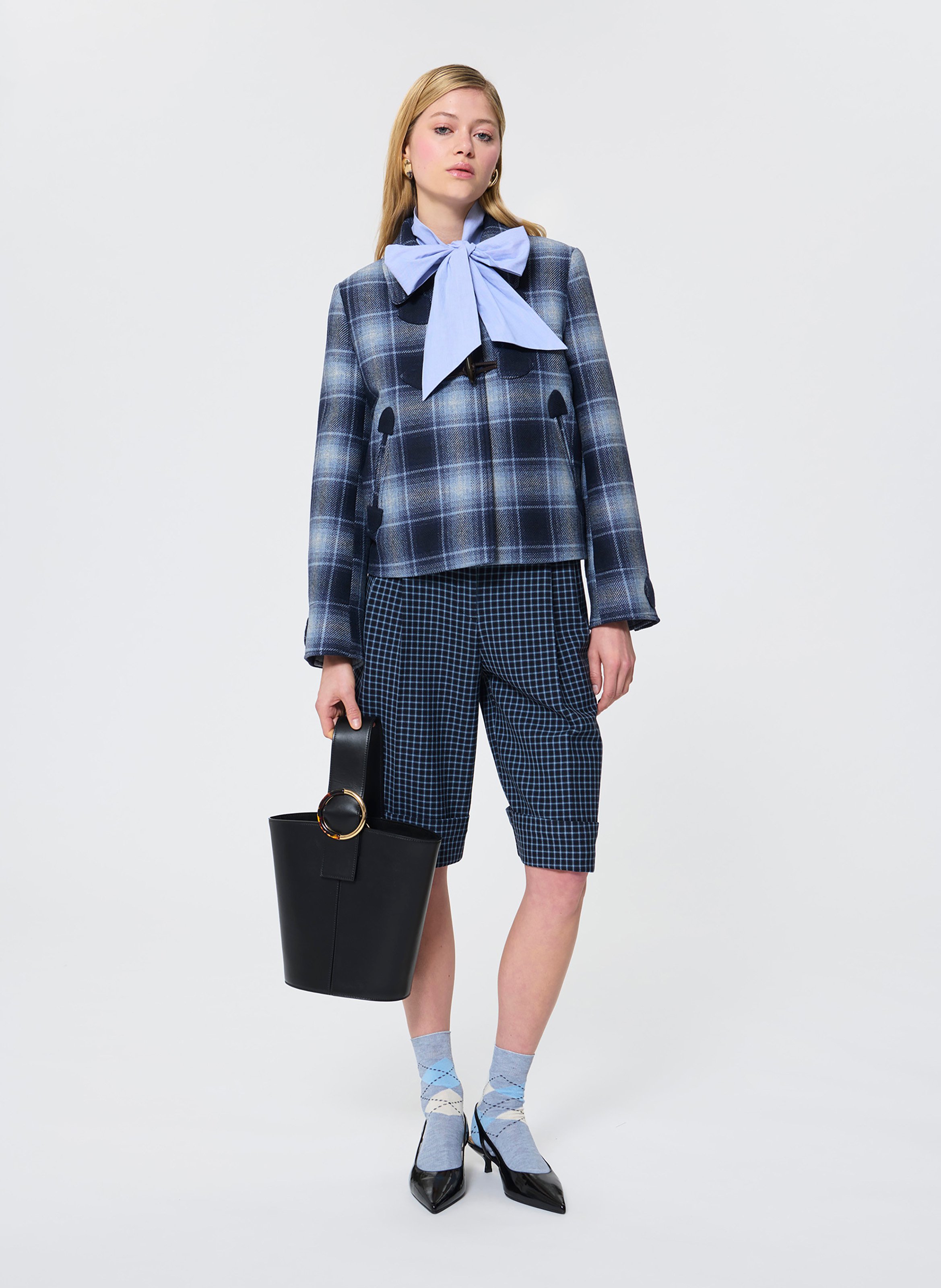 Short straight jacket with classic collar in blended wool TARA JARMON Blue