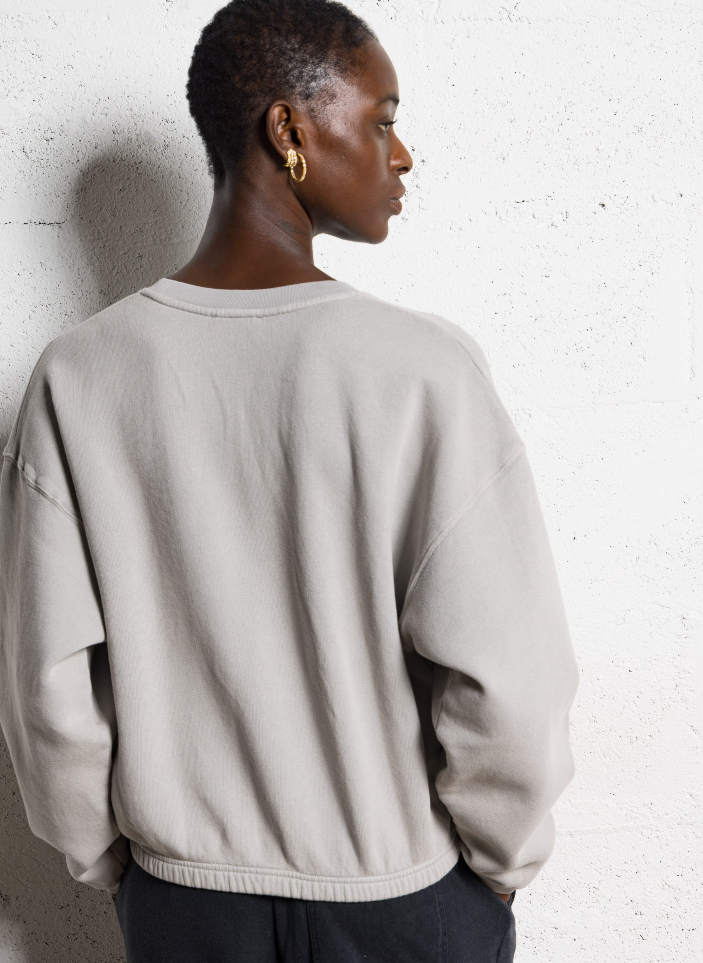 Sweat court col rond en coton mélangé  AMERICAN VINTAGE Gris