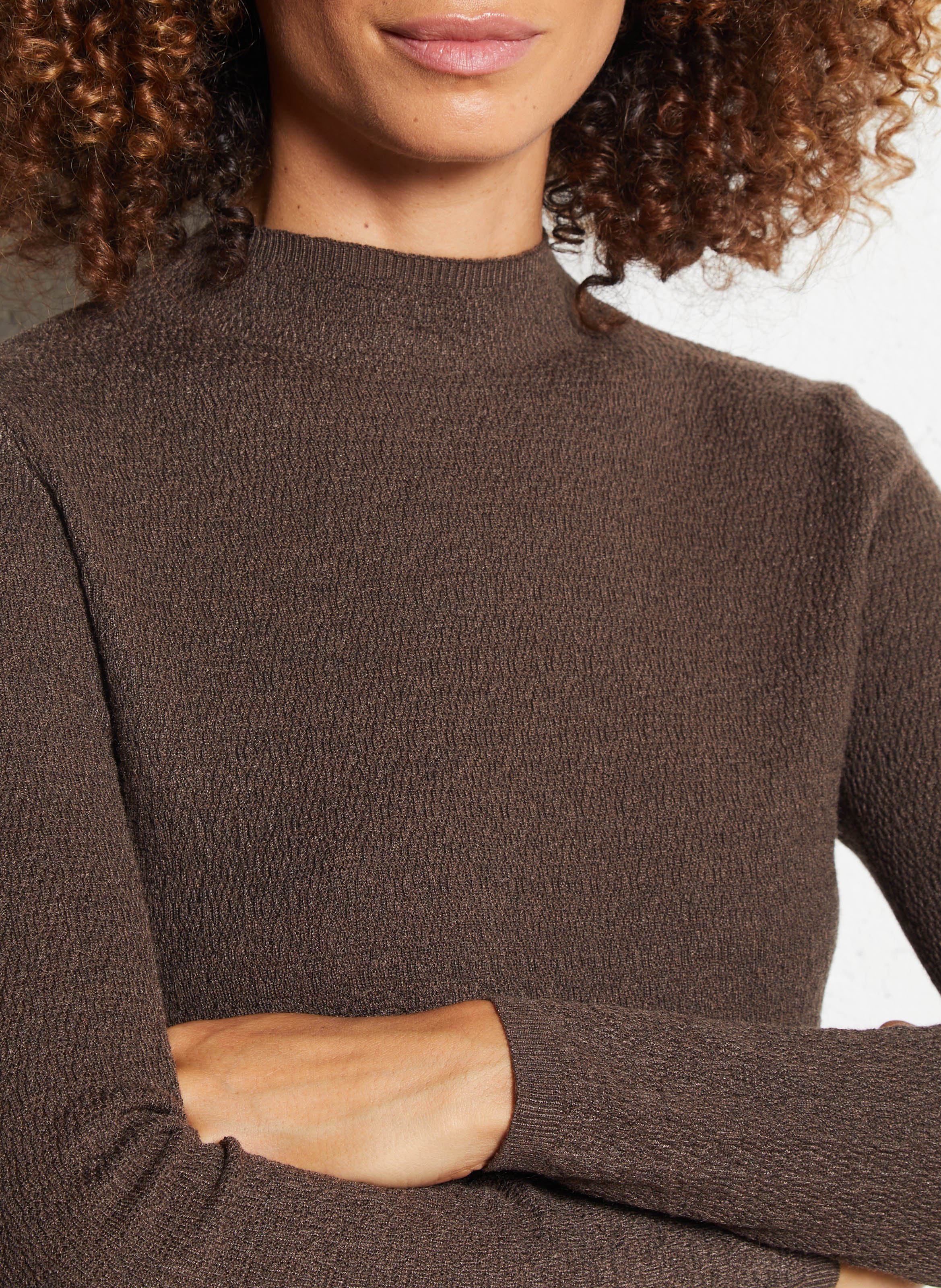 Pull fin col rond texturé uni SEE U SOON Marron