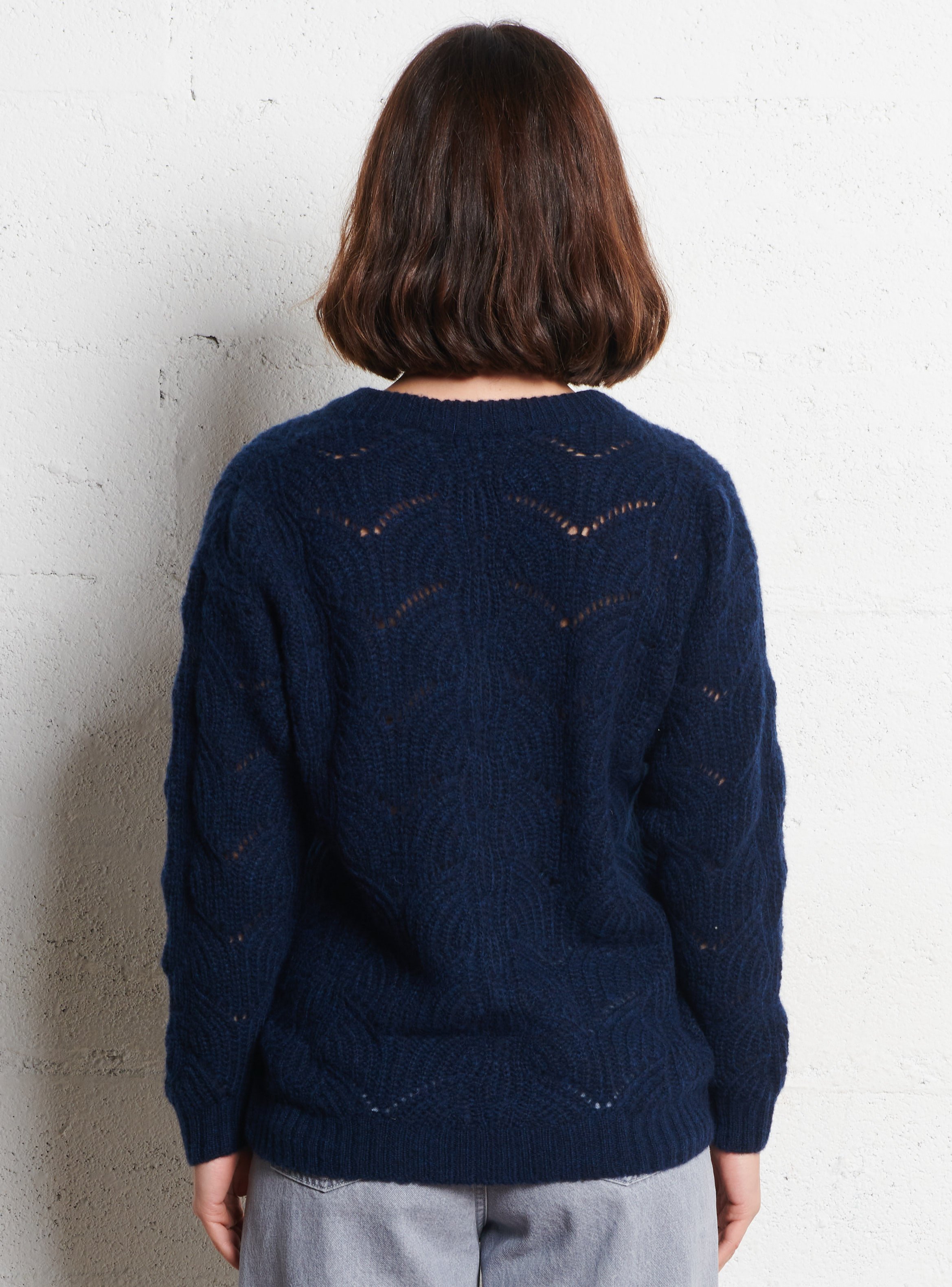 Pull droit col V ajouré en laine mélangée ARMOR LUX Bleu