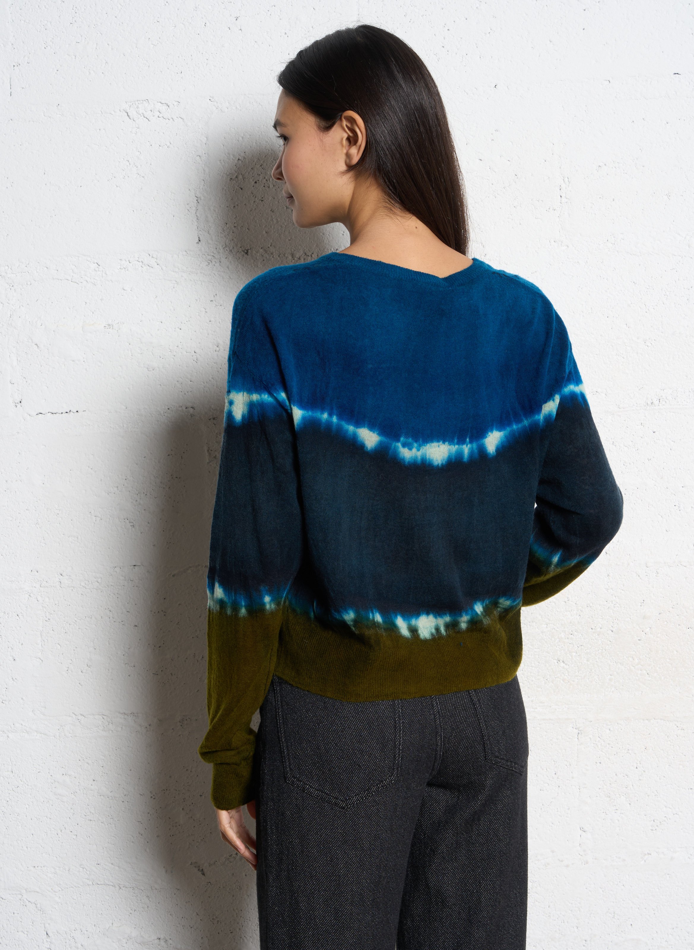 Pull ample col V motif tie and dye en laine mélangée MES DEMOISELLES Multicolore