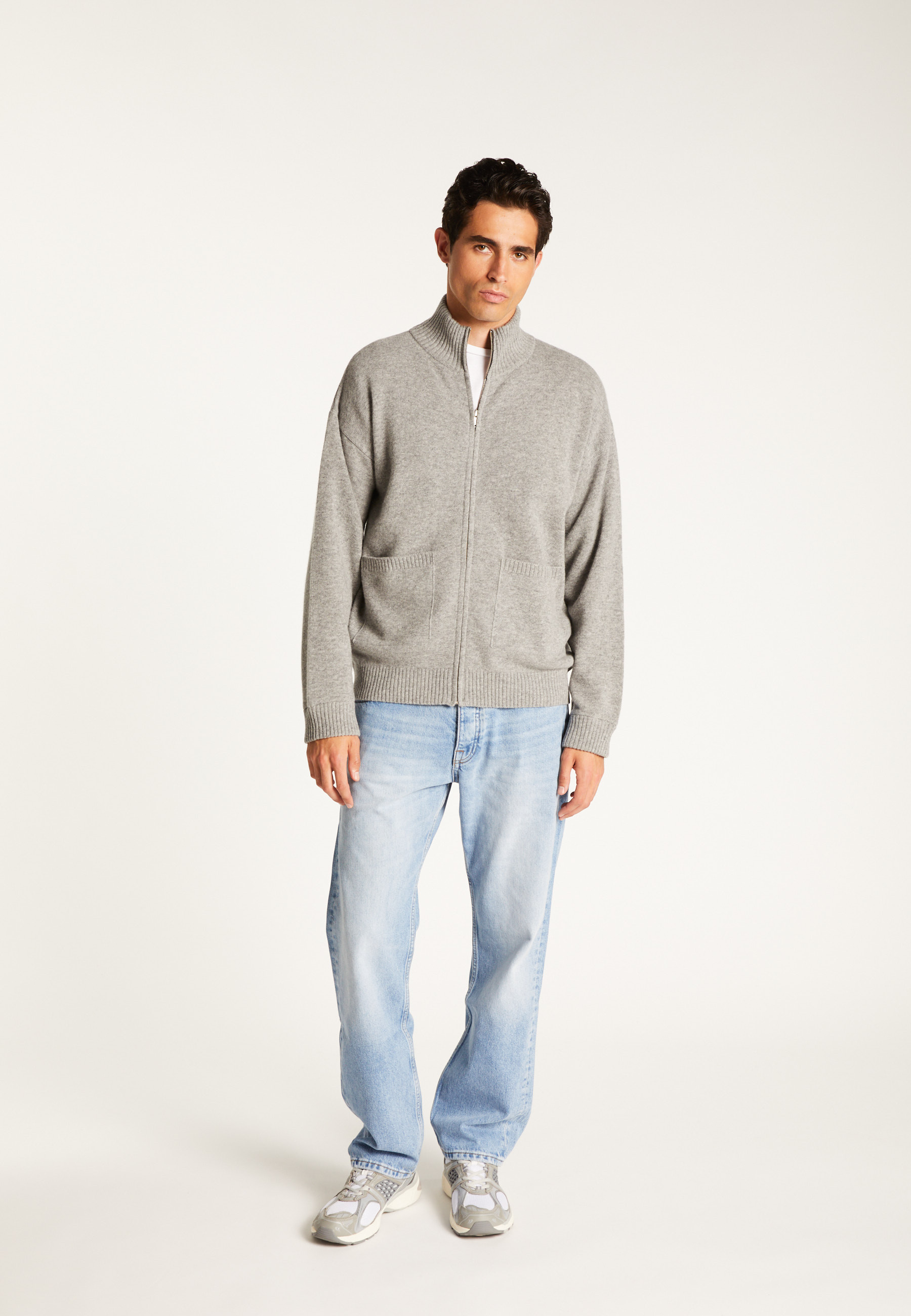 Dual-material wool cardigan MAISON MONTAGUT Grey