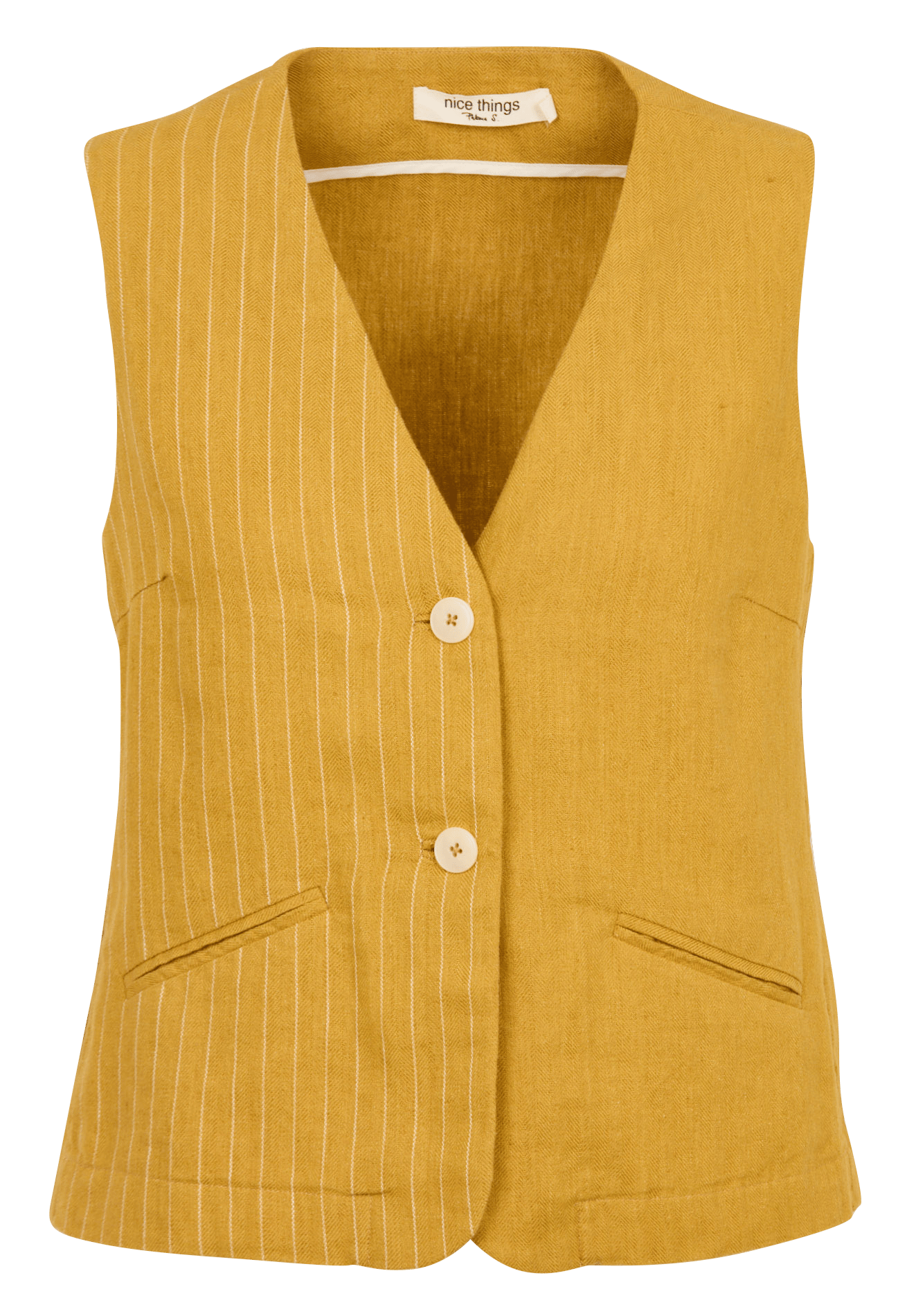 Straight linen and cotton jacquard vest NICE THINGS Yellow