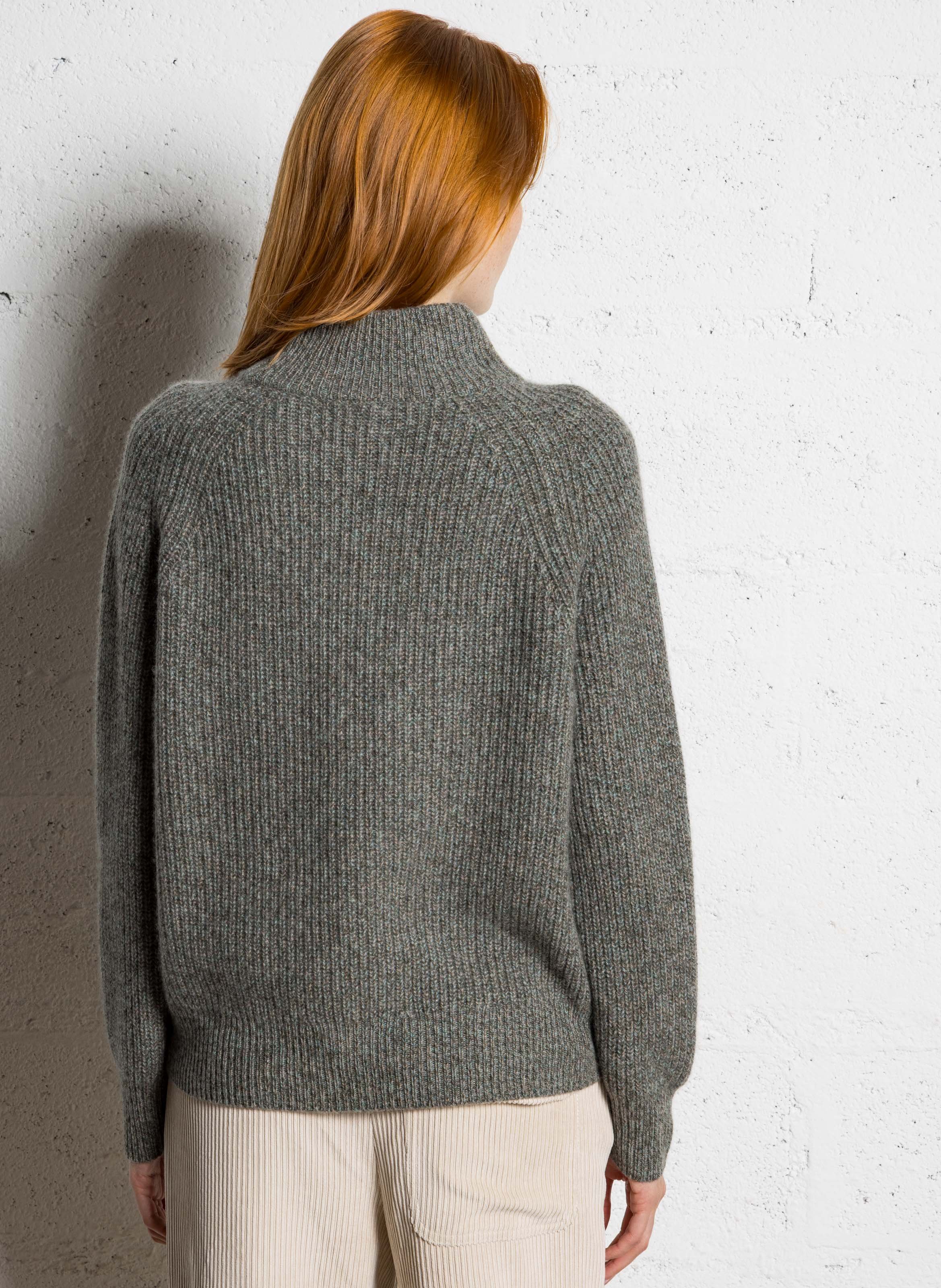 Pull droit uni col montant en cachemire MAISON 123 Vert