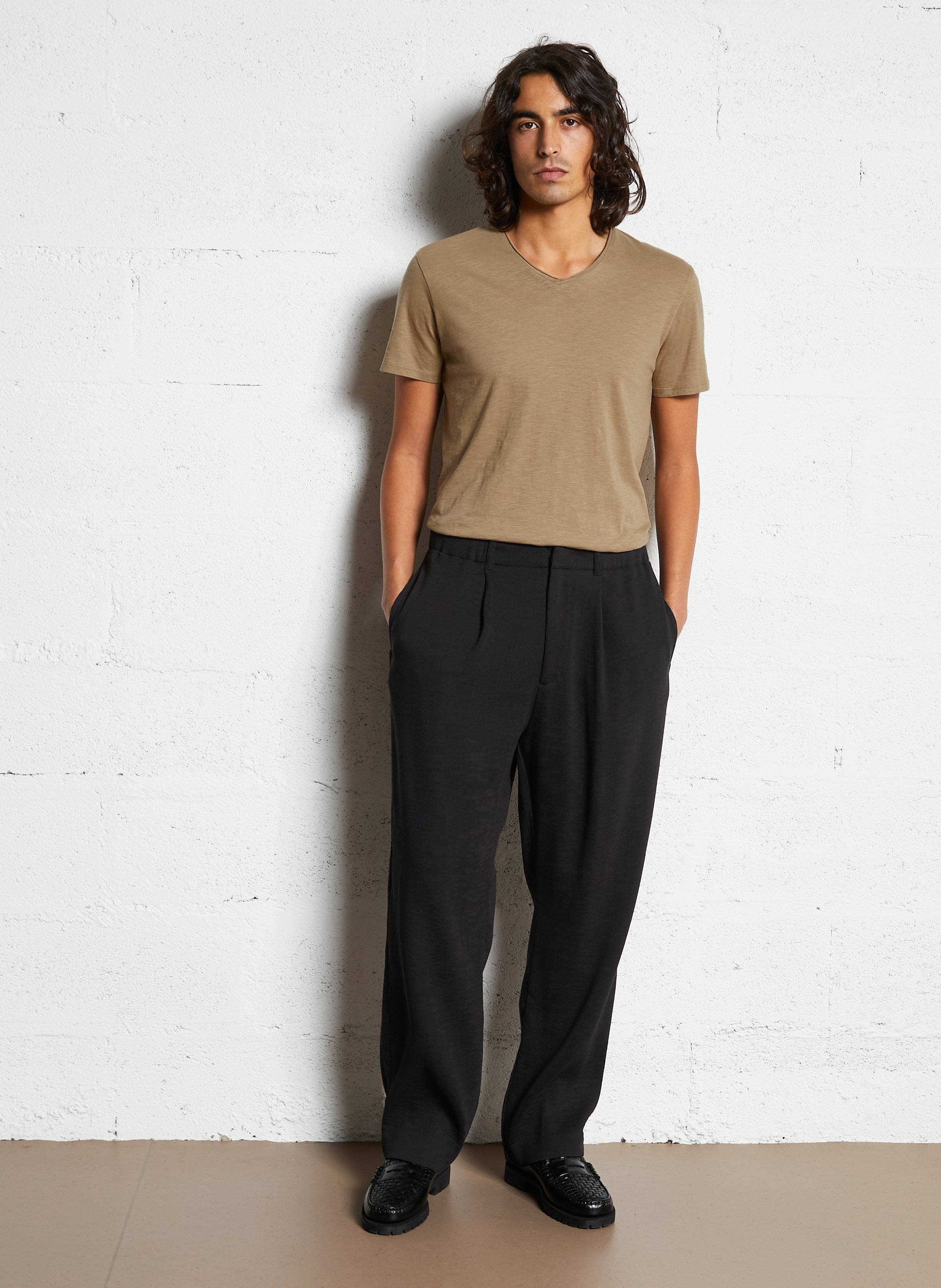 Gerade geschnittenes Baumwoll-T-Shirt mit V-Ausschnitt IKKS Beige