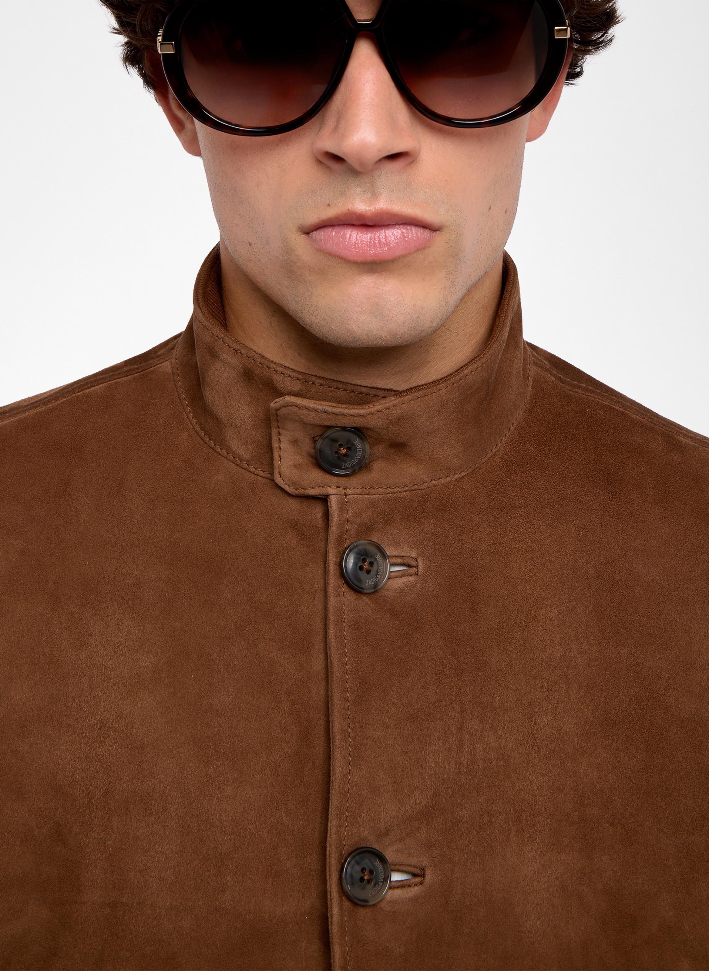 Blouson droit col montant en cuir velours ZADIG&VOLTAIRE Marron