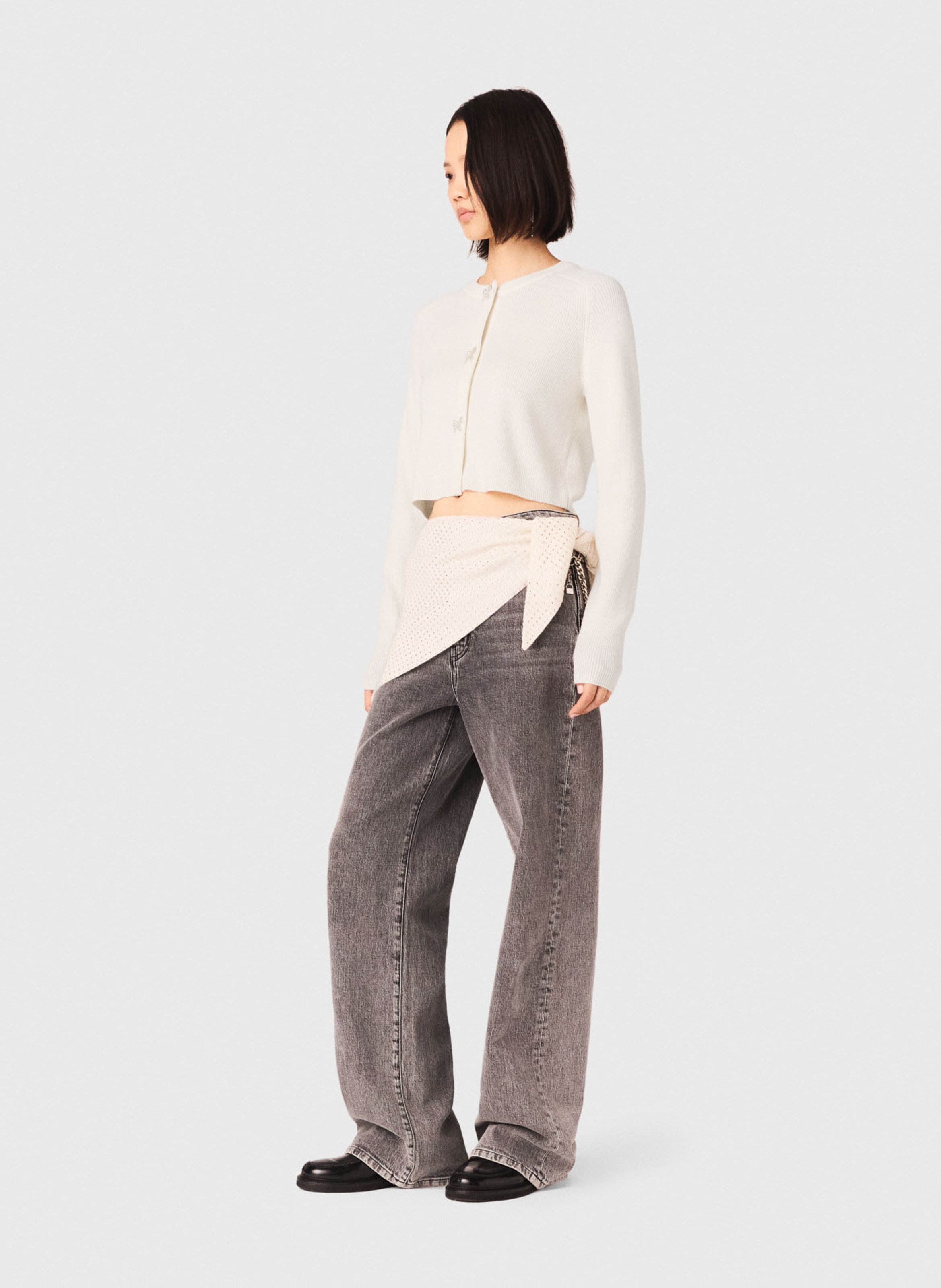 Cárdigan recto cuello redondo de lana MAJE Beige