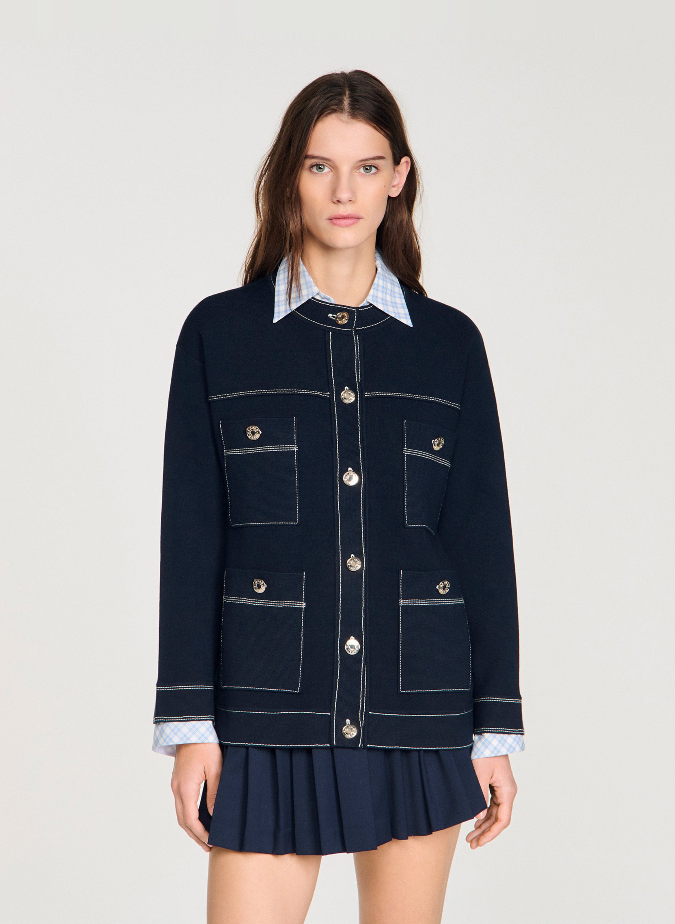 Rechte cardigan met ronde hals SANDRO Blauw