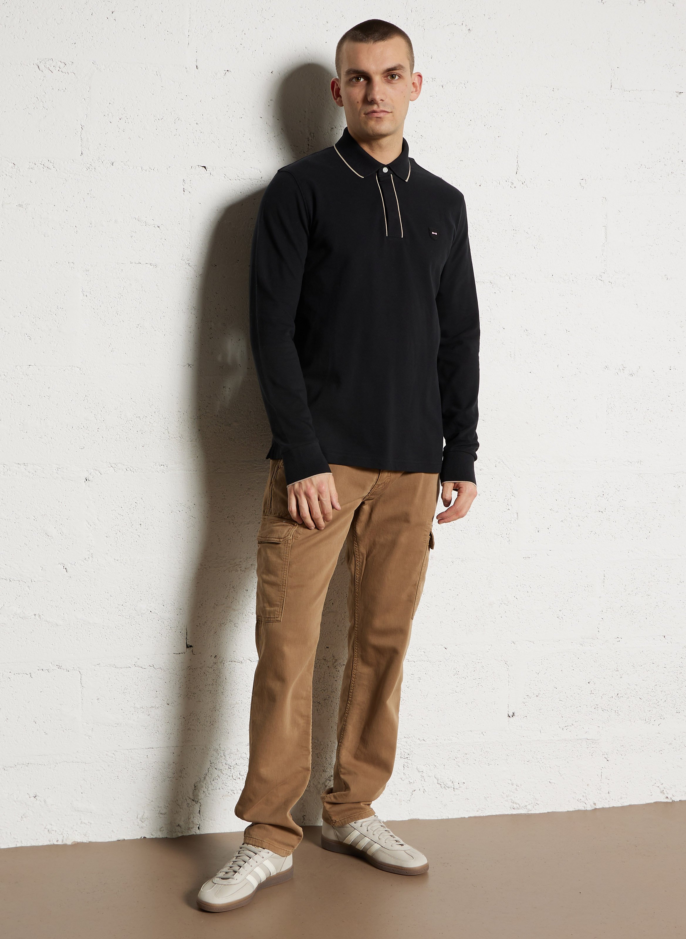 Polo manches longues en coton mélangé EDEN PARK Noir