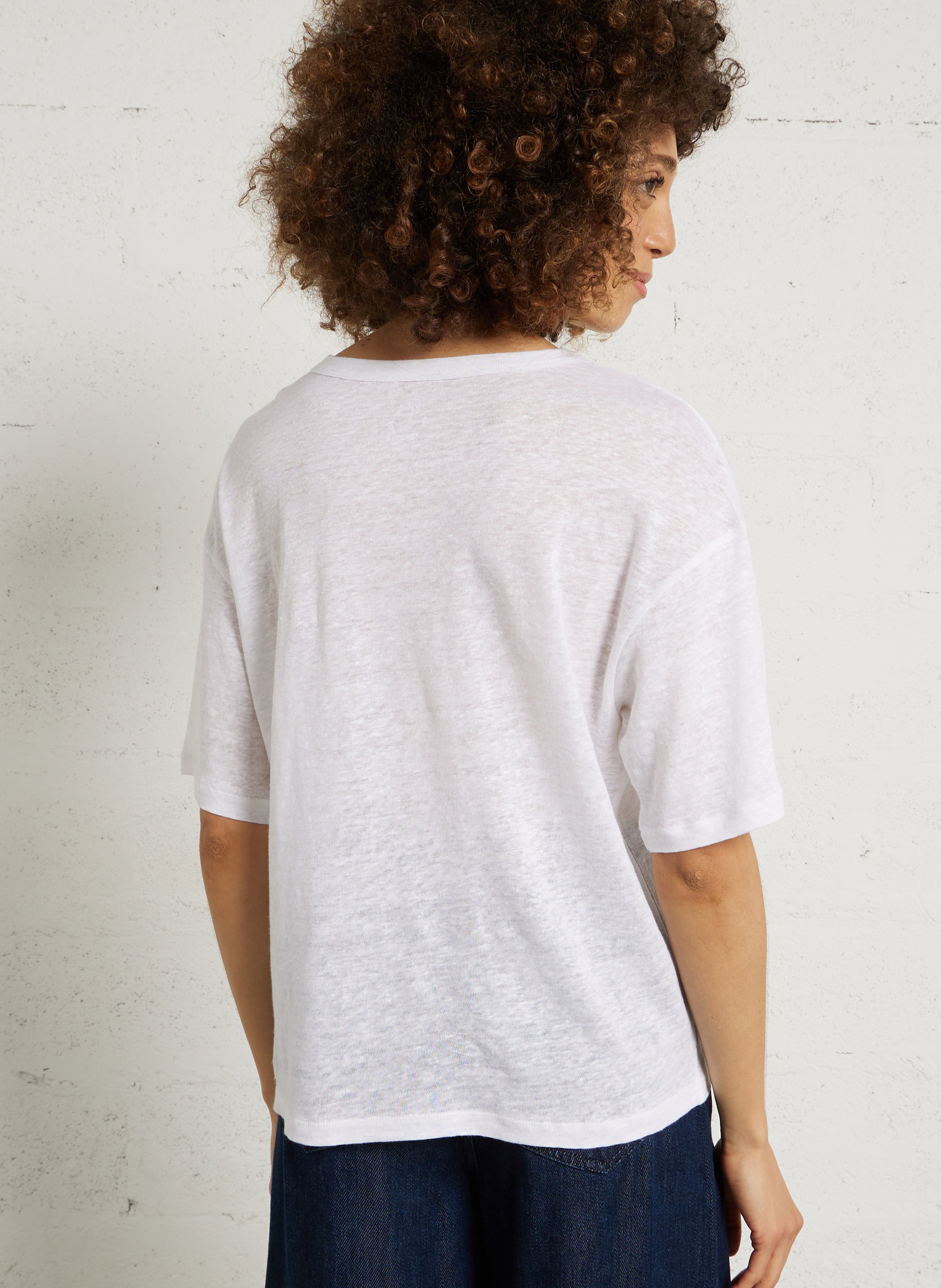 Tee-shirt col rond zn lin DES PETITS HAUTS Beige