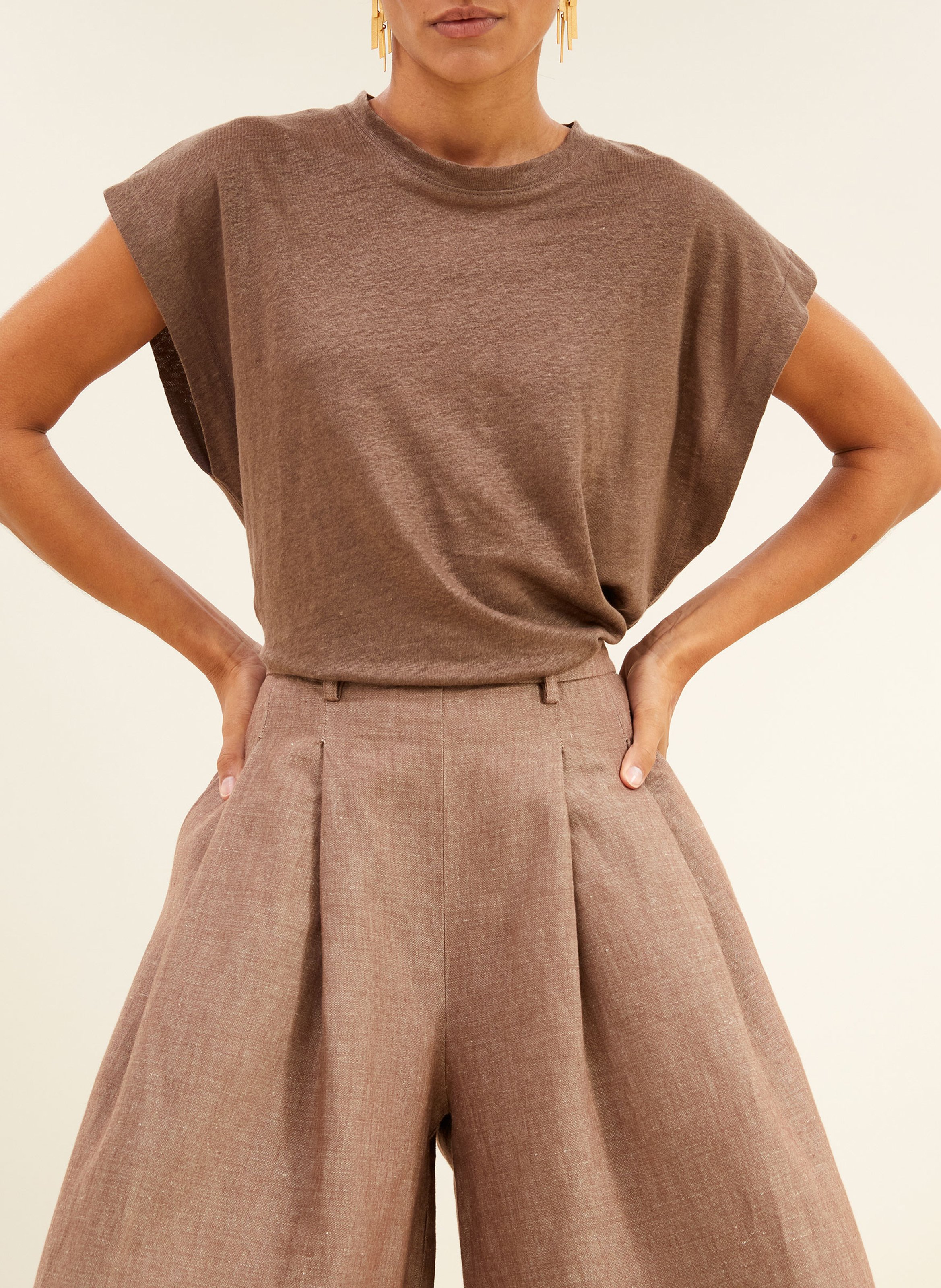 Tee-shirt col rond en lin BY BAR Marron