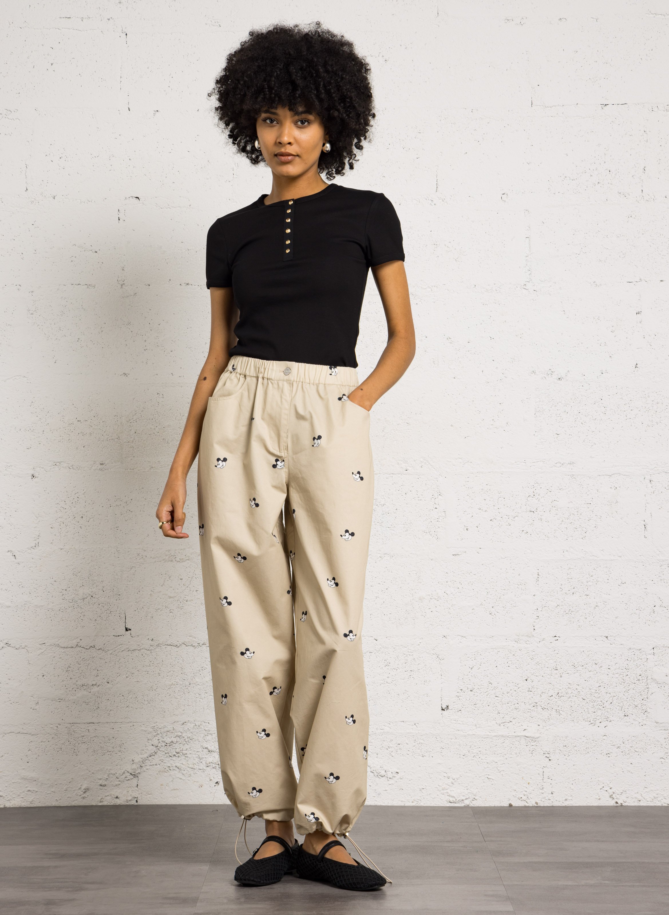 Pantalon large en coton BERENICE Beige