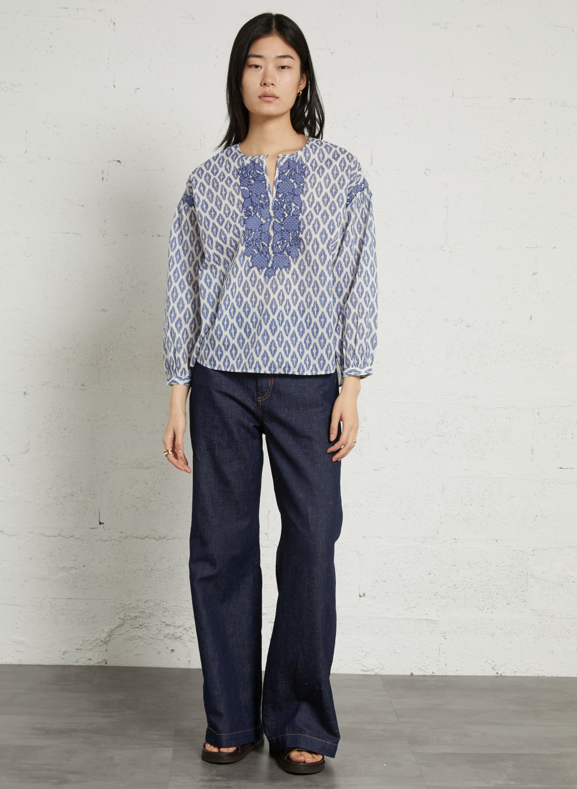 Round-neck cotton blouse SUD EXPRESS Blue
