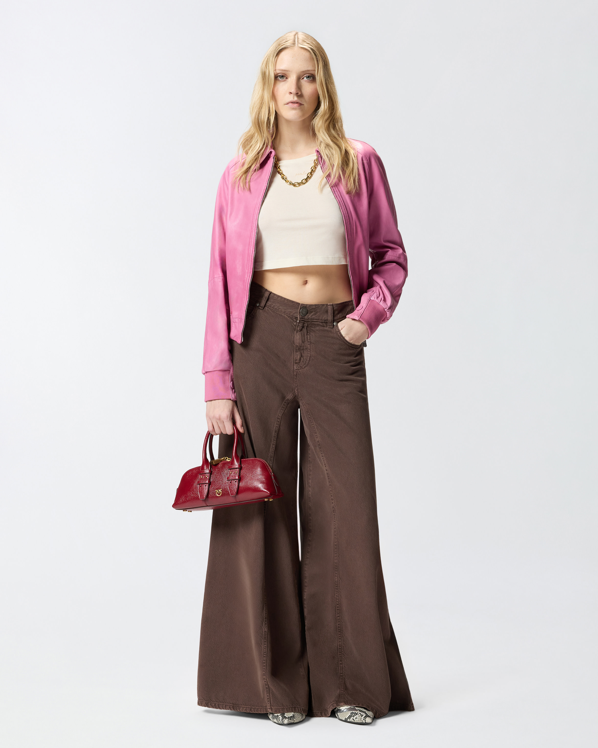 Vintage leather bomber jacket PINKO Pink