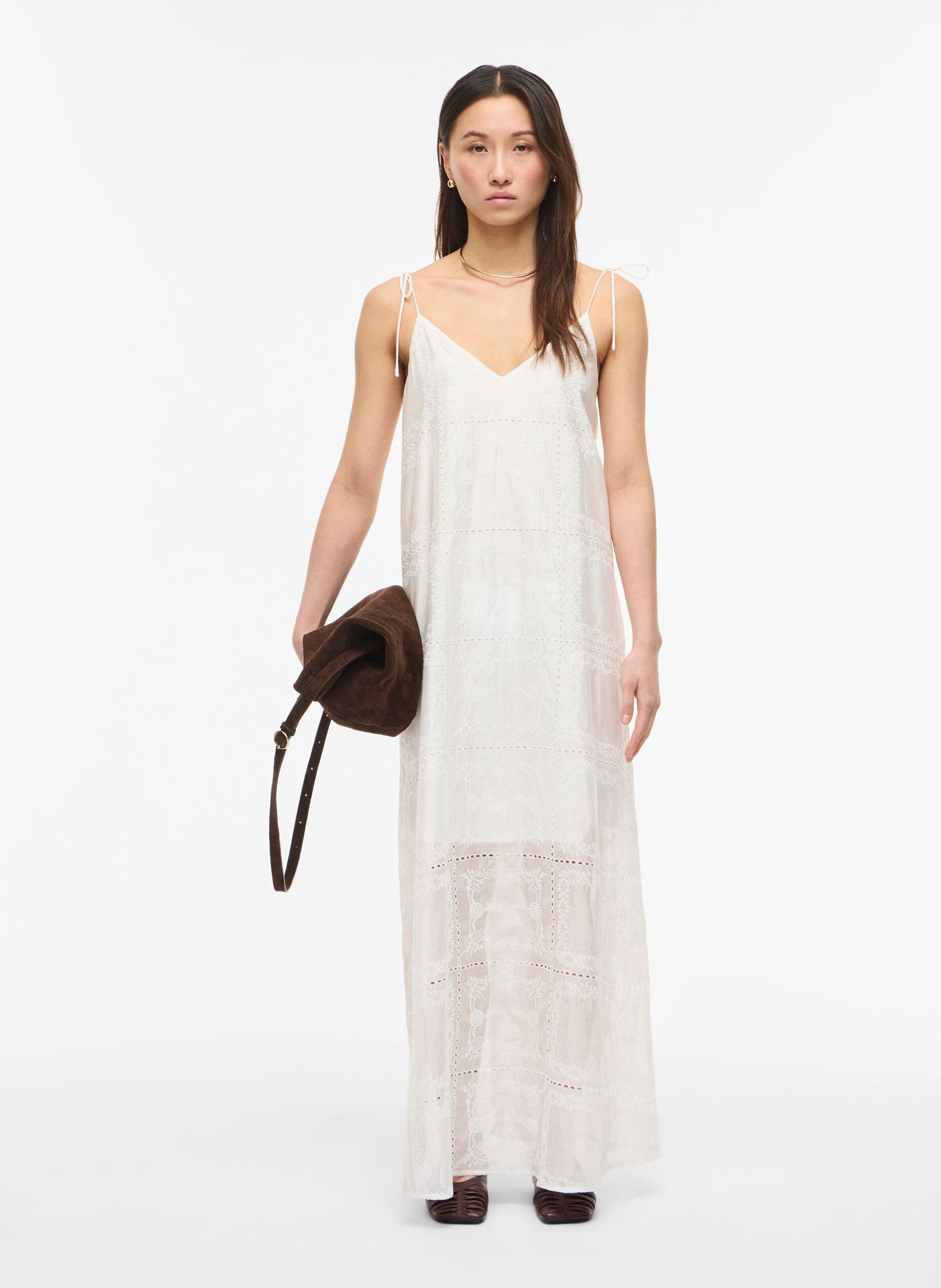 Langes Kleid mit V-Ausschnitt ROUGE EDIT Beige