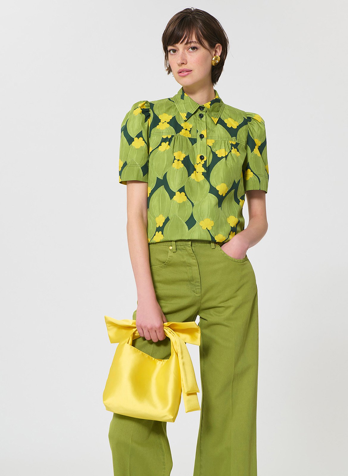 Chemise droite boutonnée à motif TARA JARMON Vert