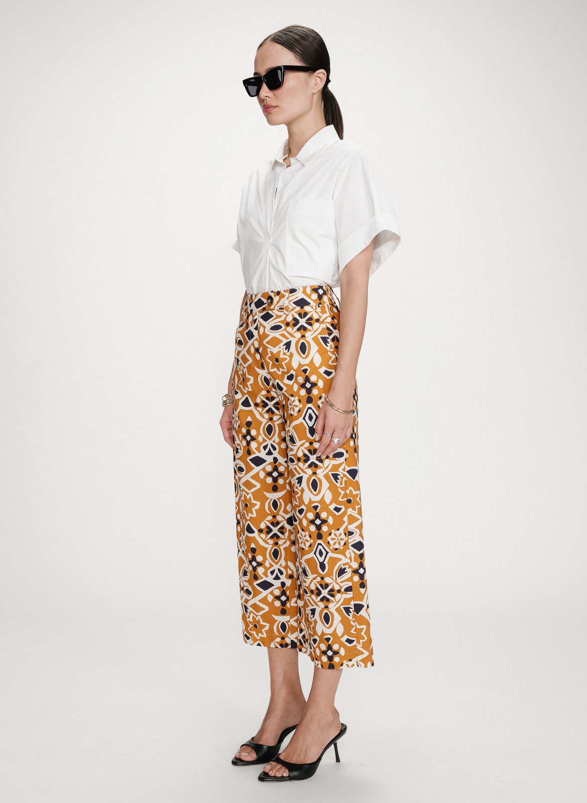 High-waisted 7/8 printed pants GRACE ET MILA Orange