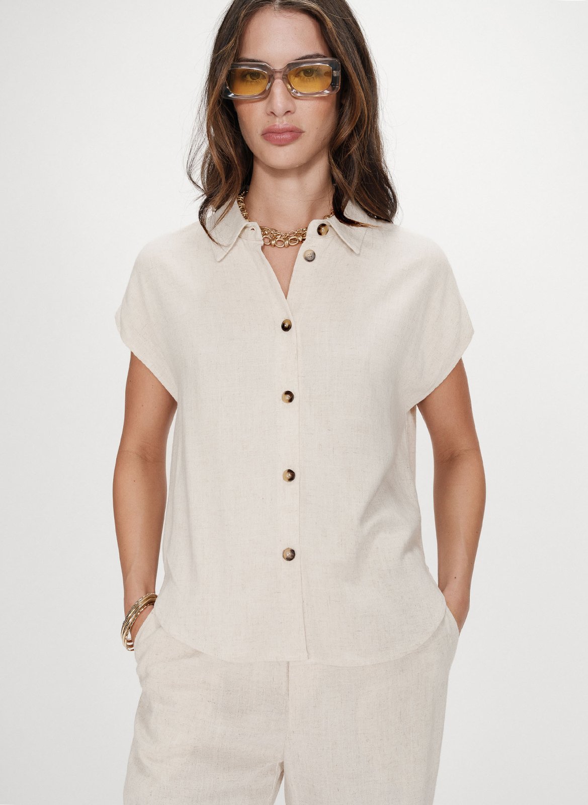 Chemise manches courtes unie GRACE ET MILA Beige