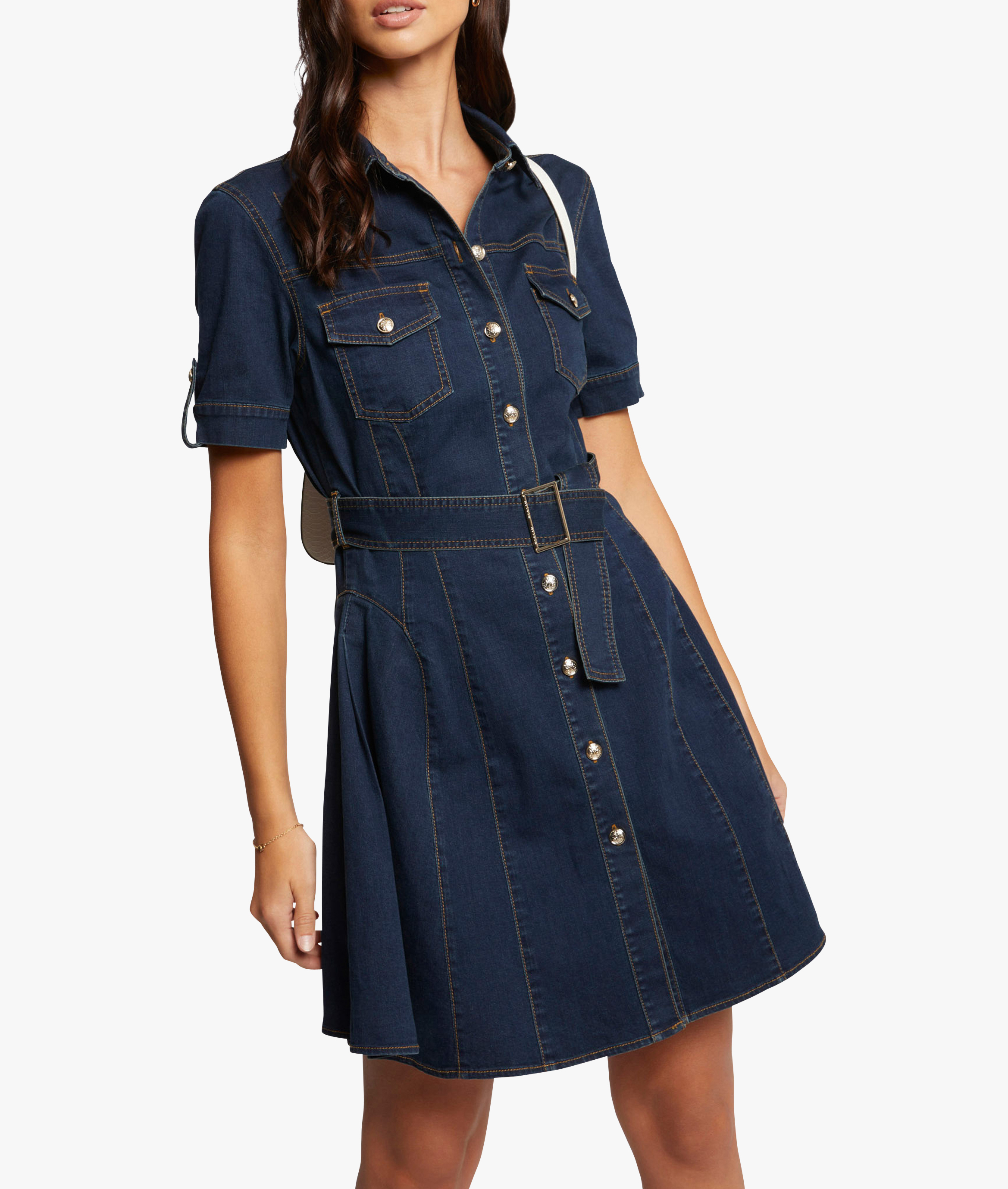 Tailliertes Kurzkleid aus Baumwoll-Mix mit klassischem Kragen MORGAN Blau