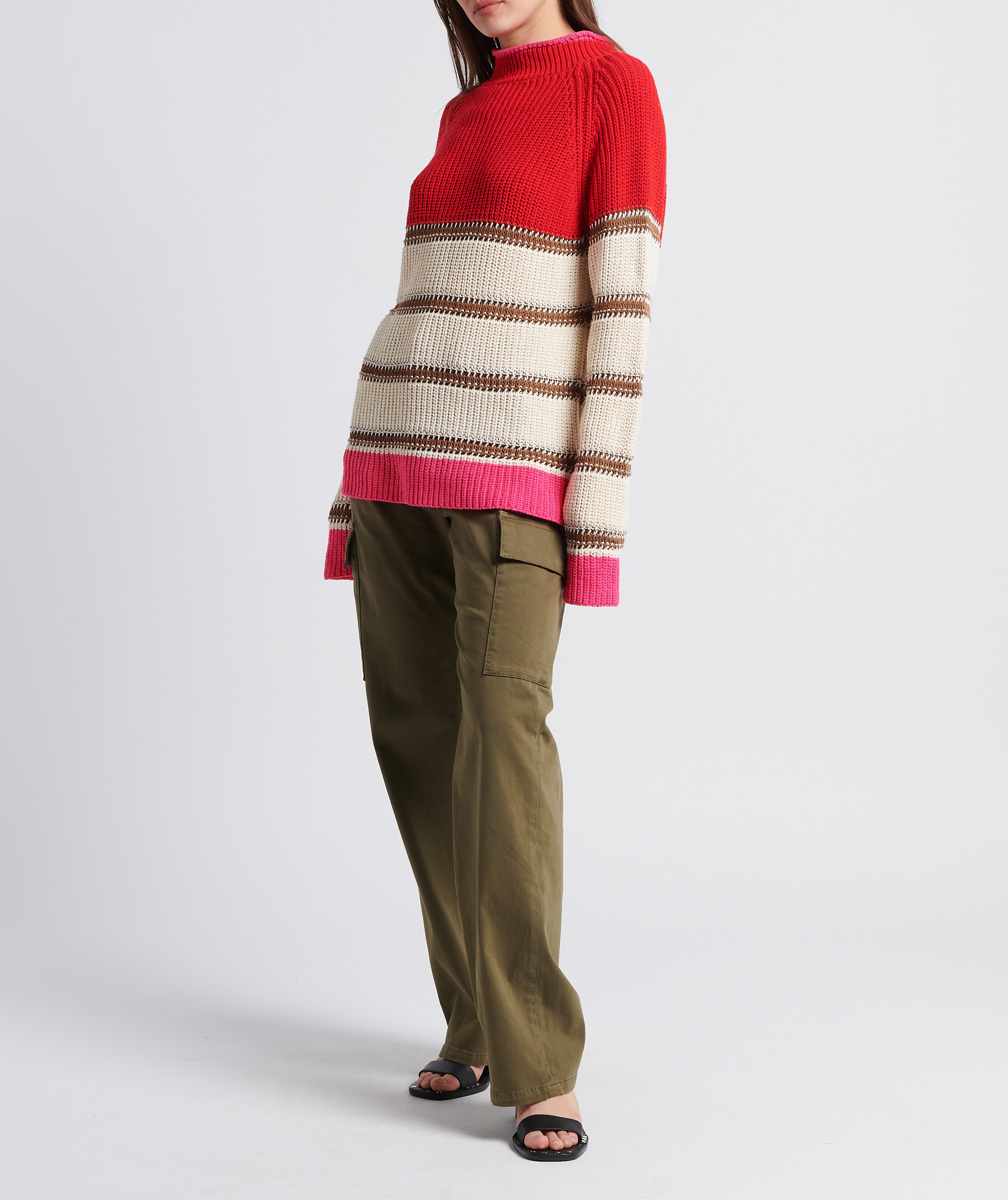 Striped high-neck cotton-blend mixed-knit sweater DR BLOOM Pink