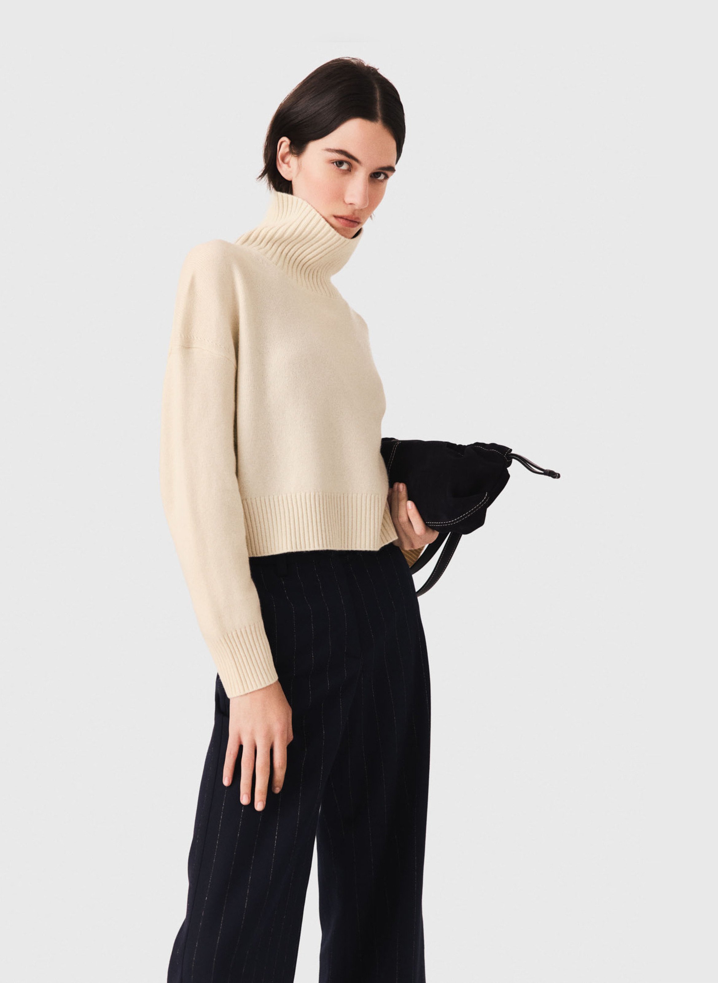 Pull col montant en cachemire mélangé MAJE Beige