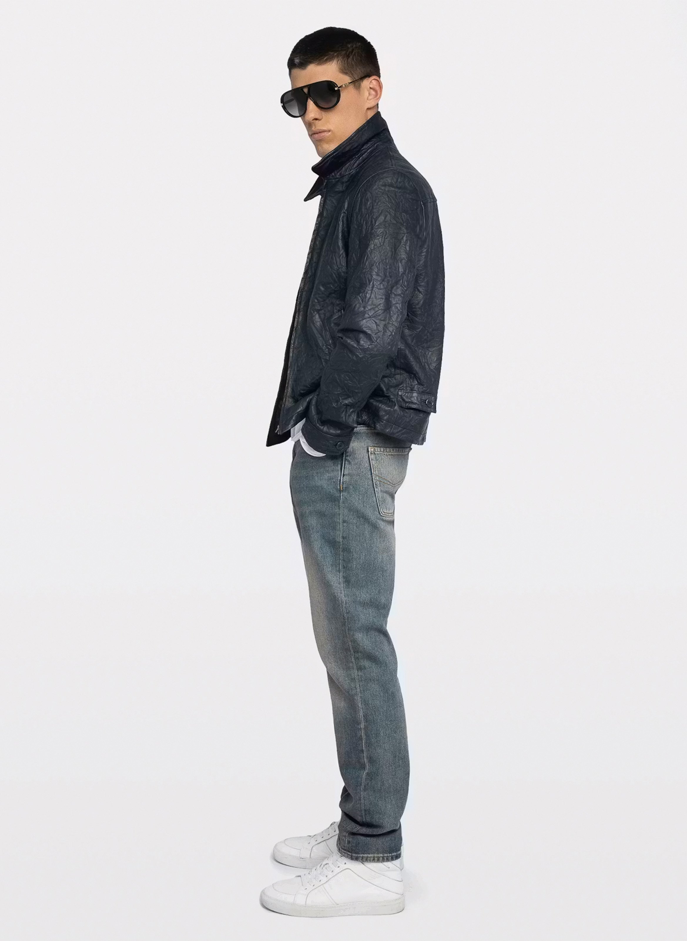 Veste droite zippée froissée en cuir ZADIG&VOLTAIRE Bleu