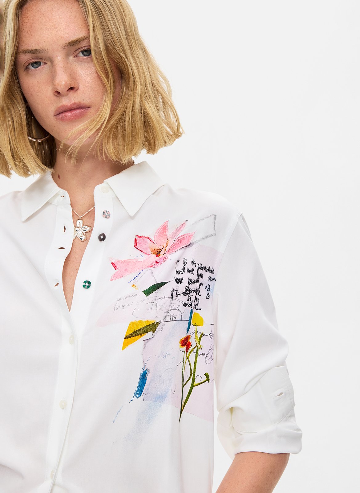 Chemise droite à imprimé devant DESIGUAL Blanc