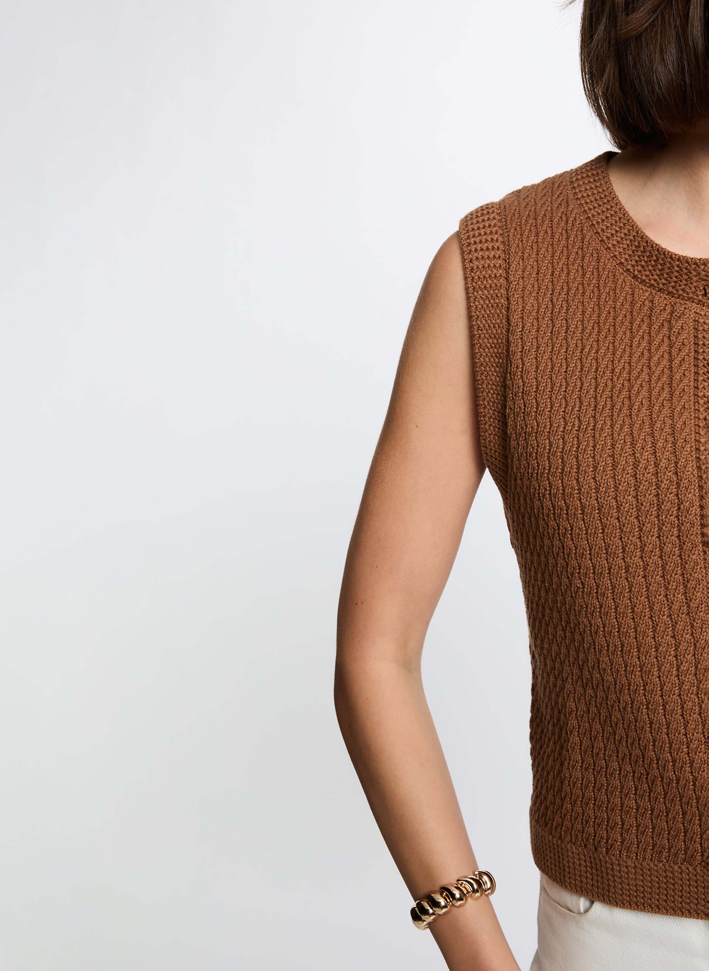 Cardigan sans manches en coton MORGAN Marron