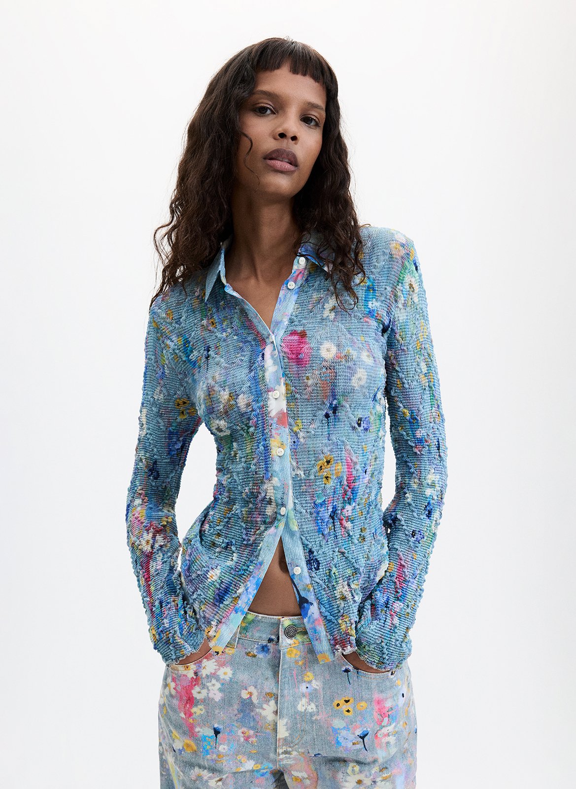 Chemise col classique brodée DESIGUAL Noir