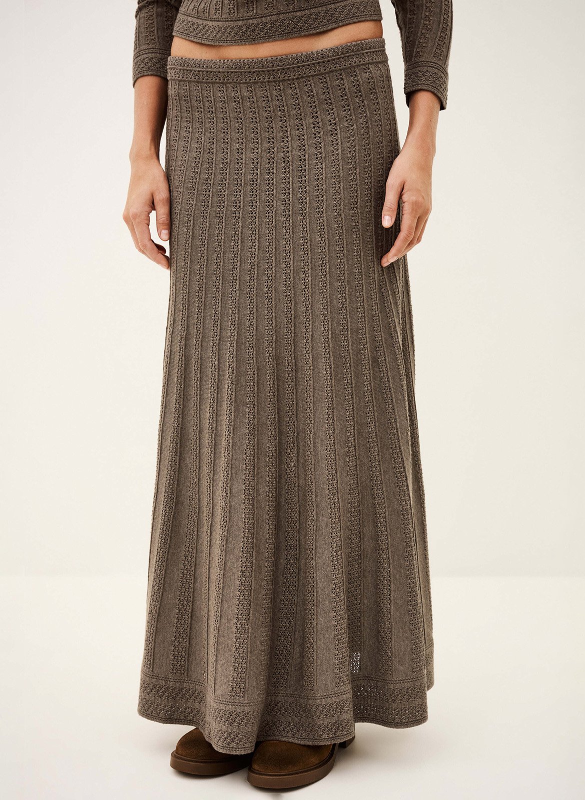 Jupe longue texturée en laine mélangée BA&SH Beige