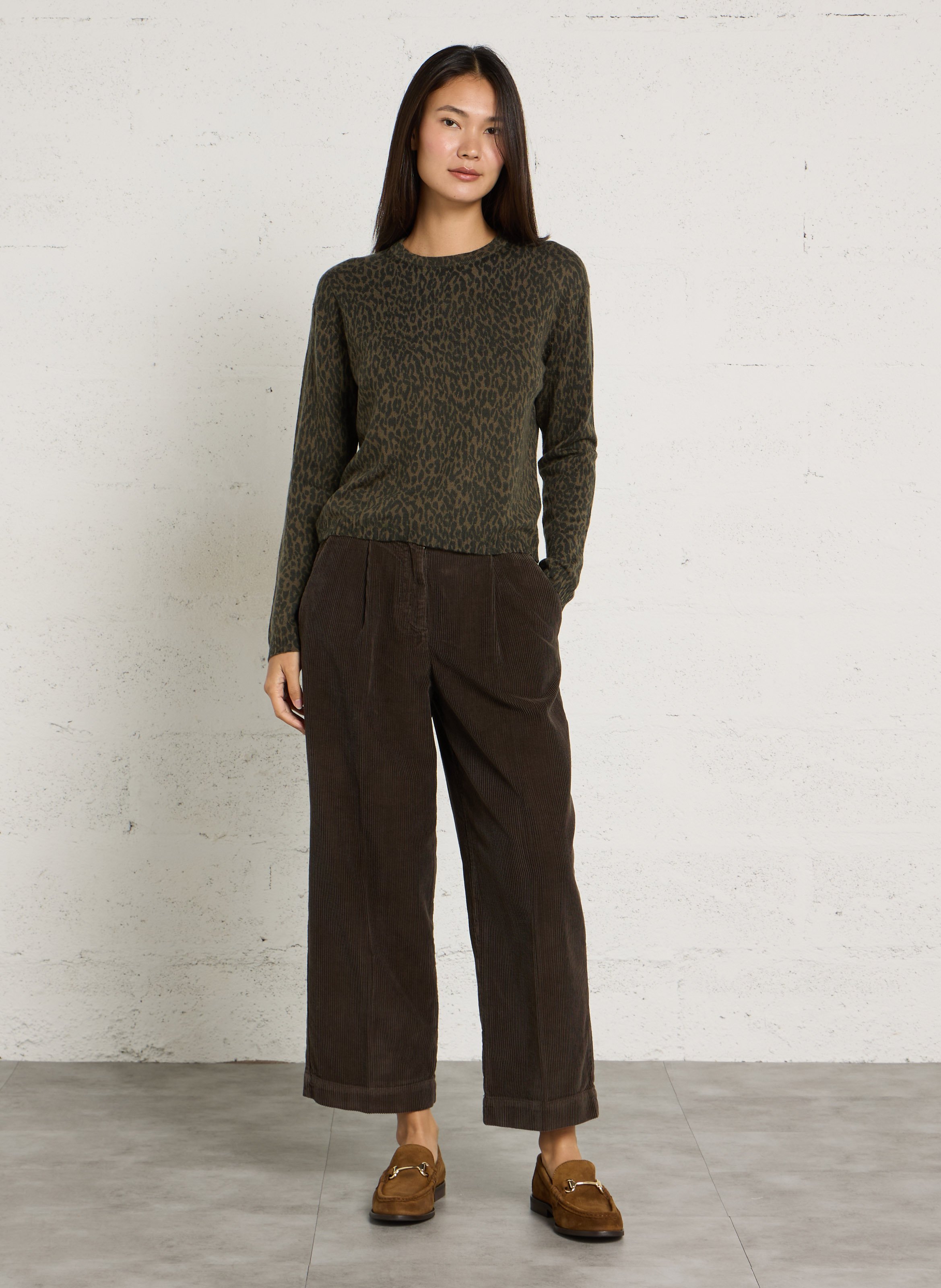 Straight printed wool blend sweater LEON & HARPER Khaki