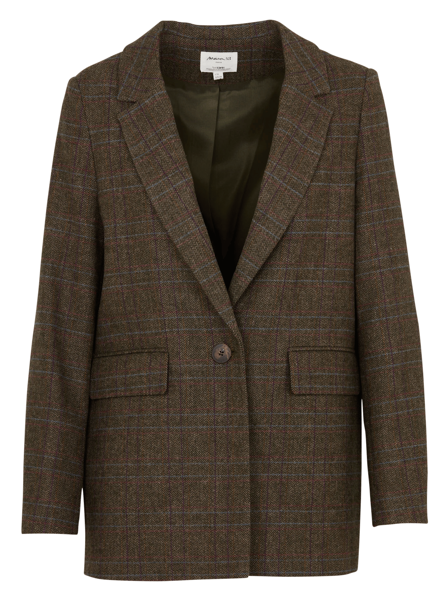 Gerade geschnittener Blazer mit Karomuster MAISON 123 Khaki