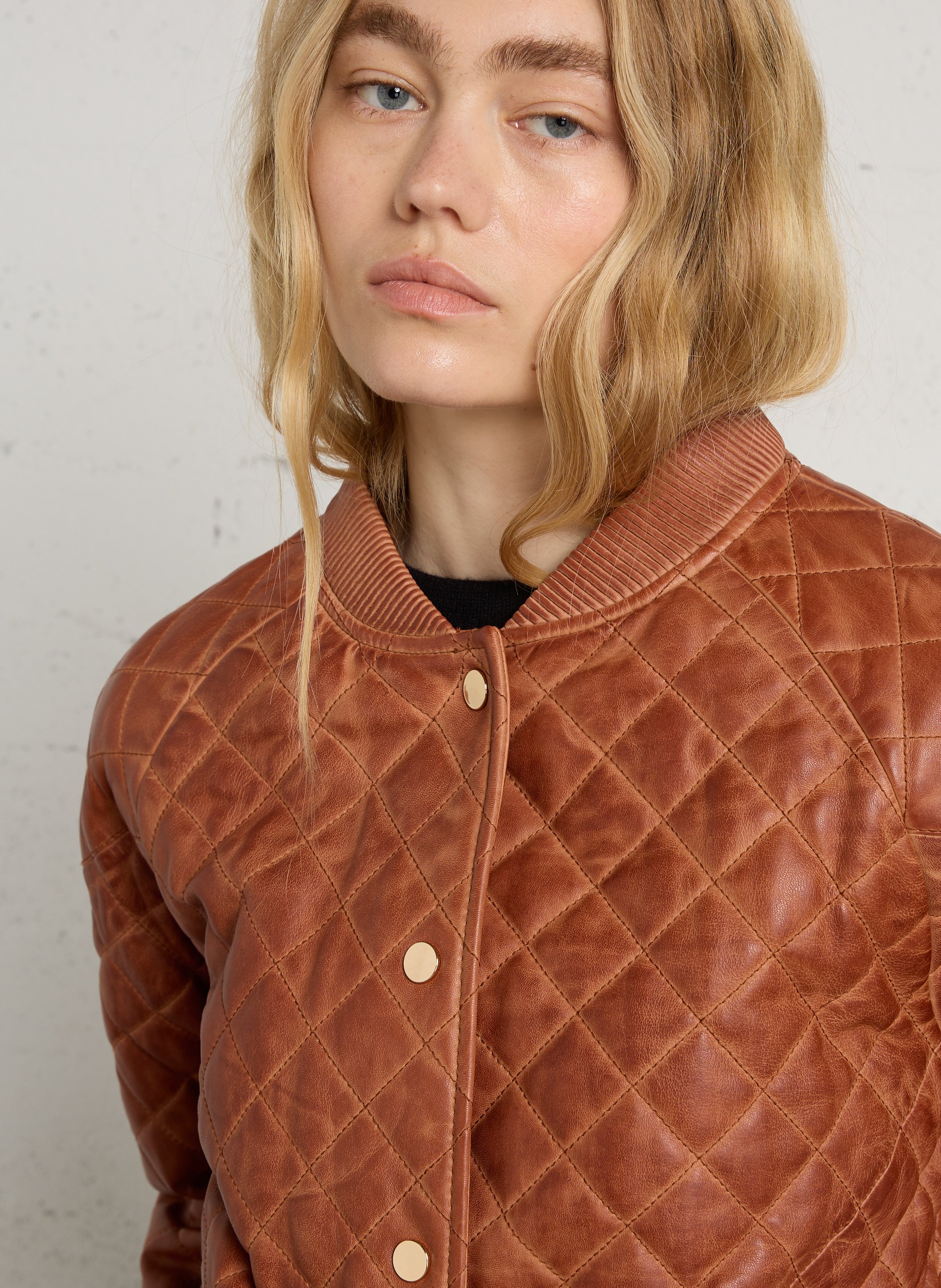 Veste oversize matelassée en cuir MAISON 123 Beige