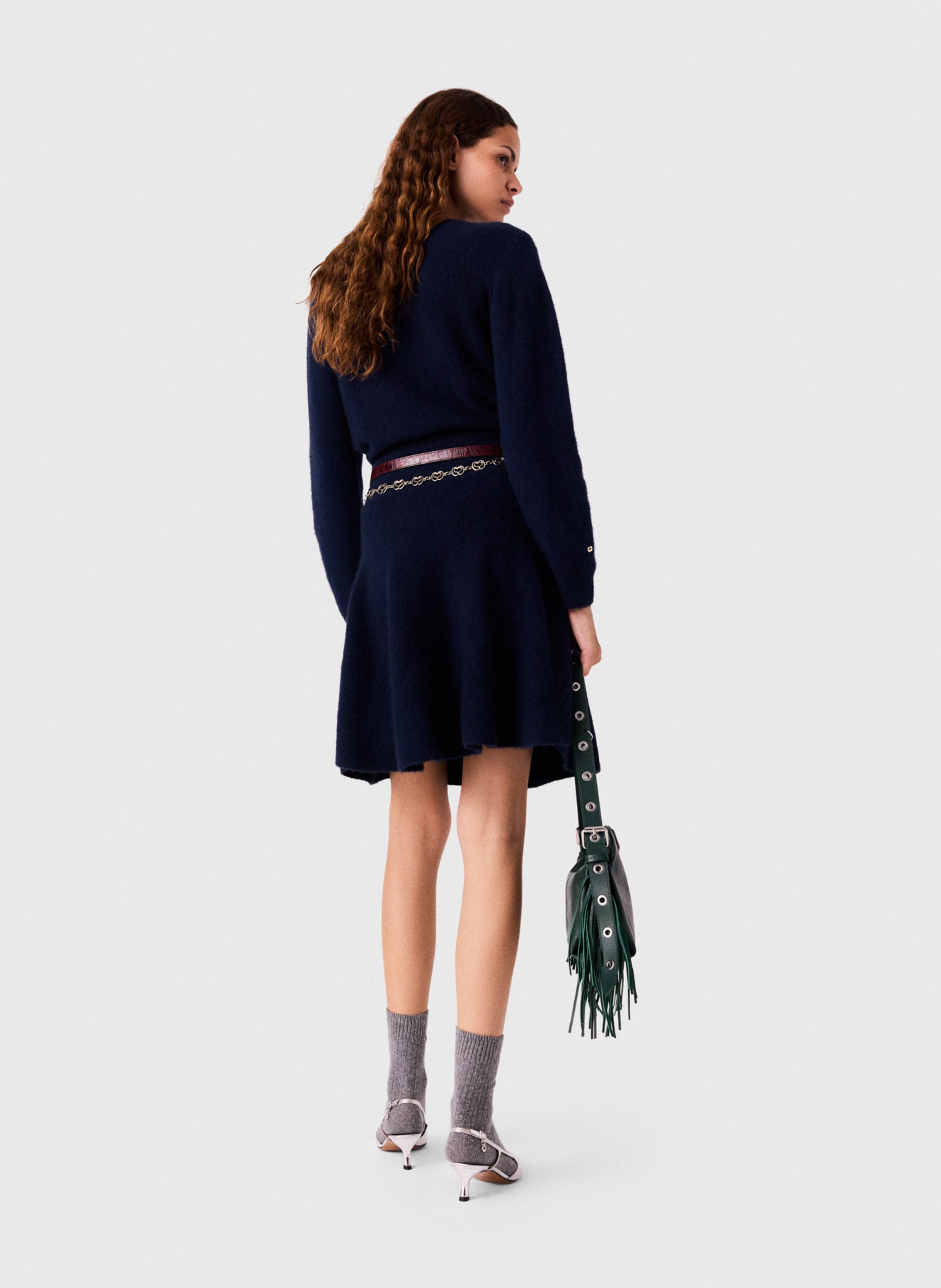 Robe courte évasée en laine mélangée MAJE Bleu