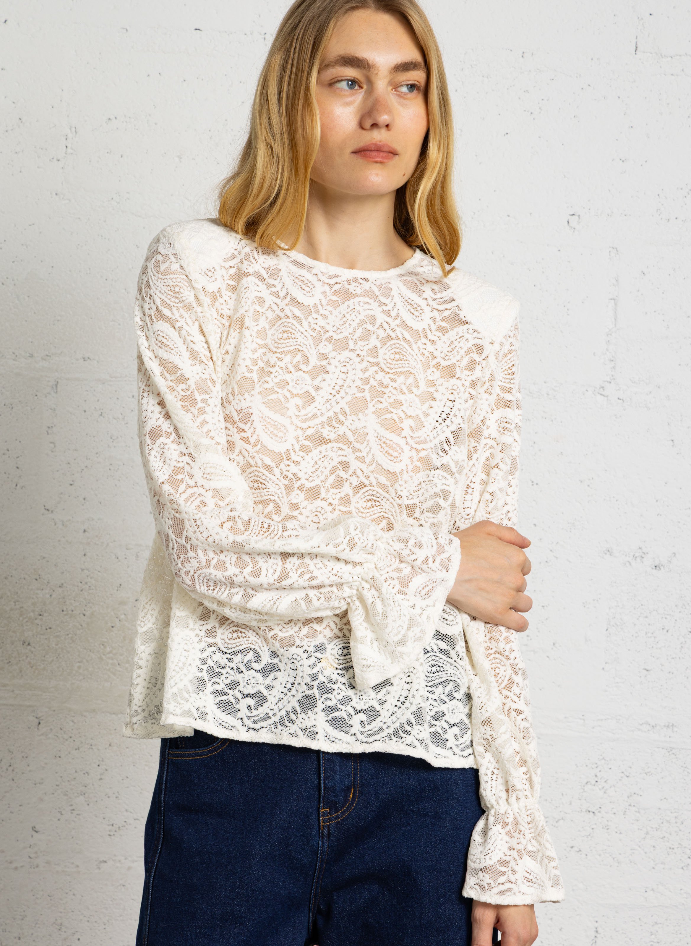 Top droit manches longues en dentelle PLEASE