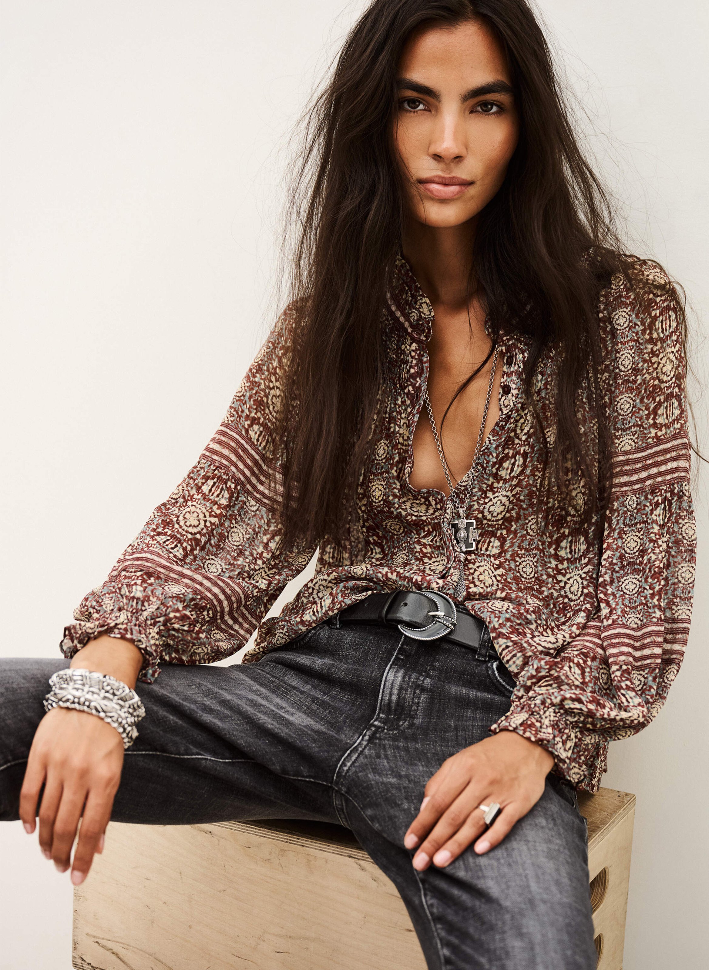 Wijdvallende blouse met Mao-kraag en print. BA&SH Paars