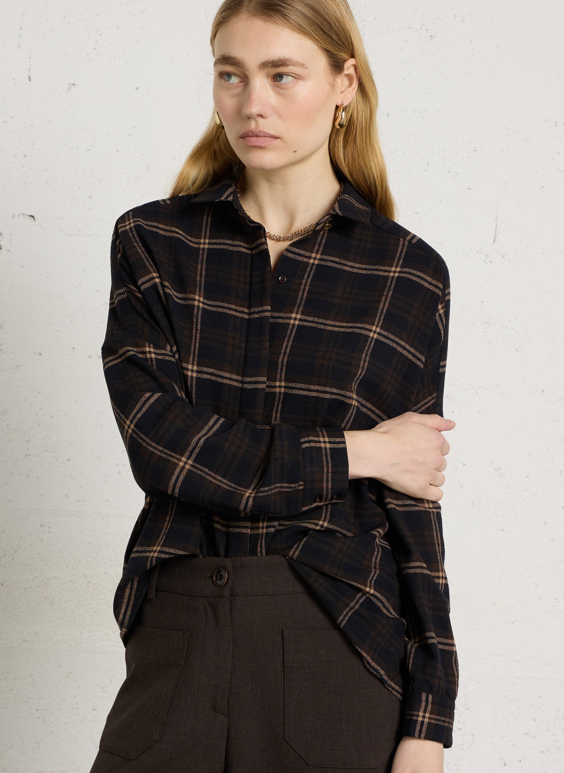 Oversized classic collar shirt in printed wool blend SESSUN Blue