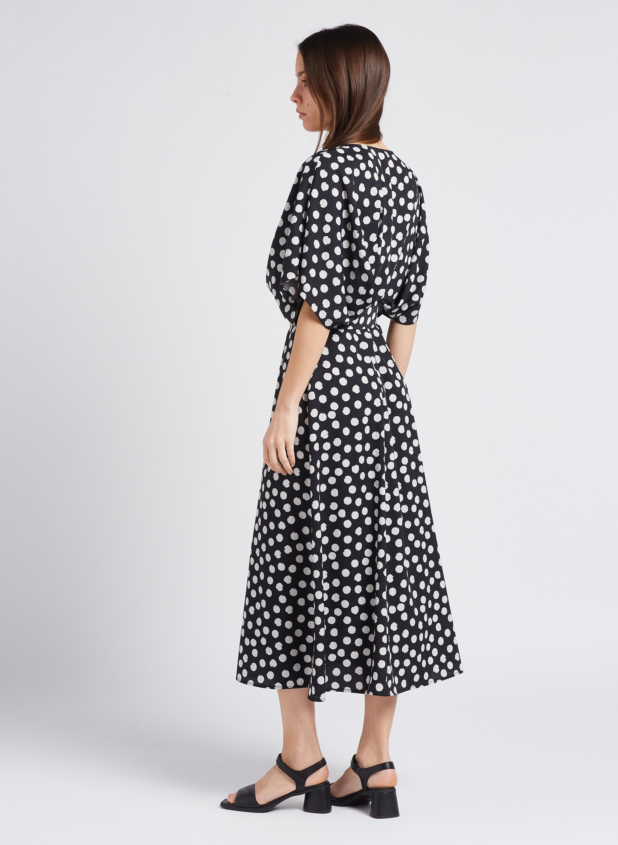 Long fitted polka-dot dress with batwing sleeves IMPERIAL Black