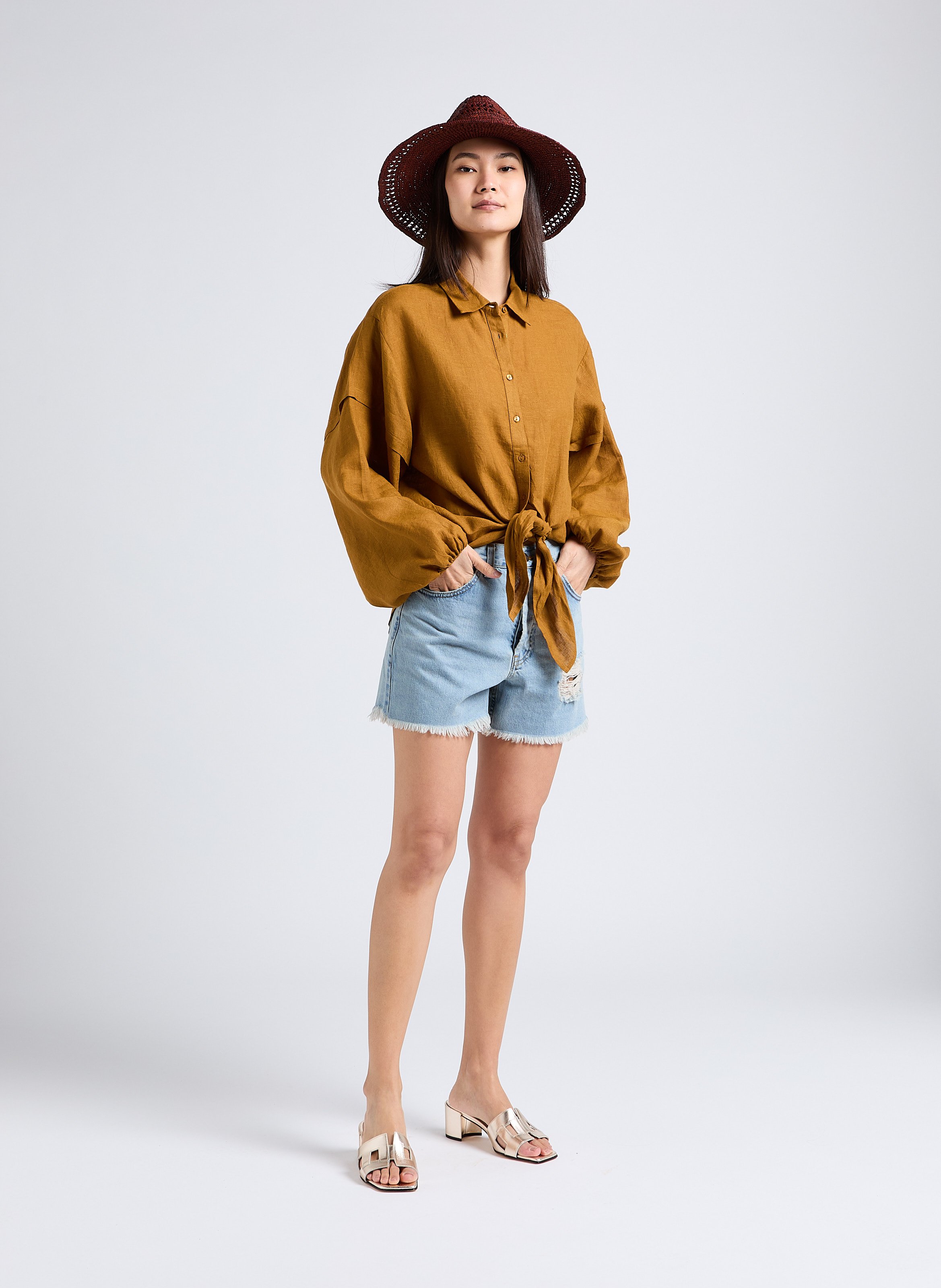 Chemise ample en lin  Marron