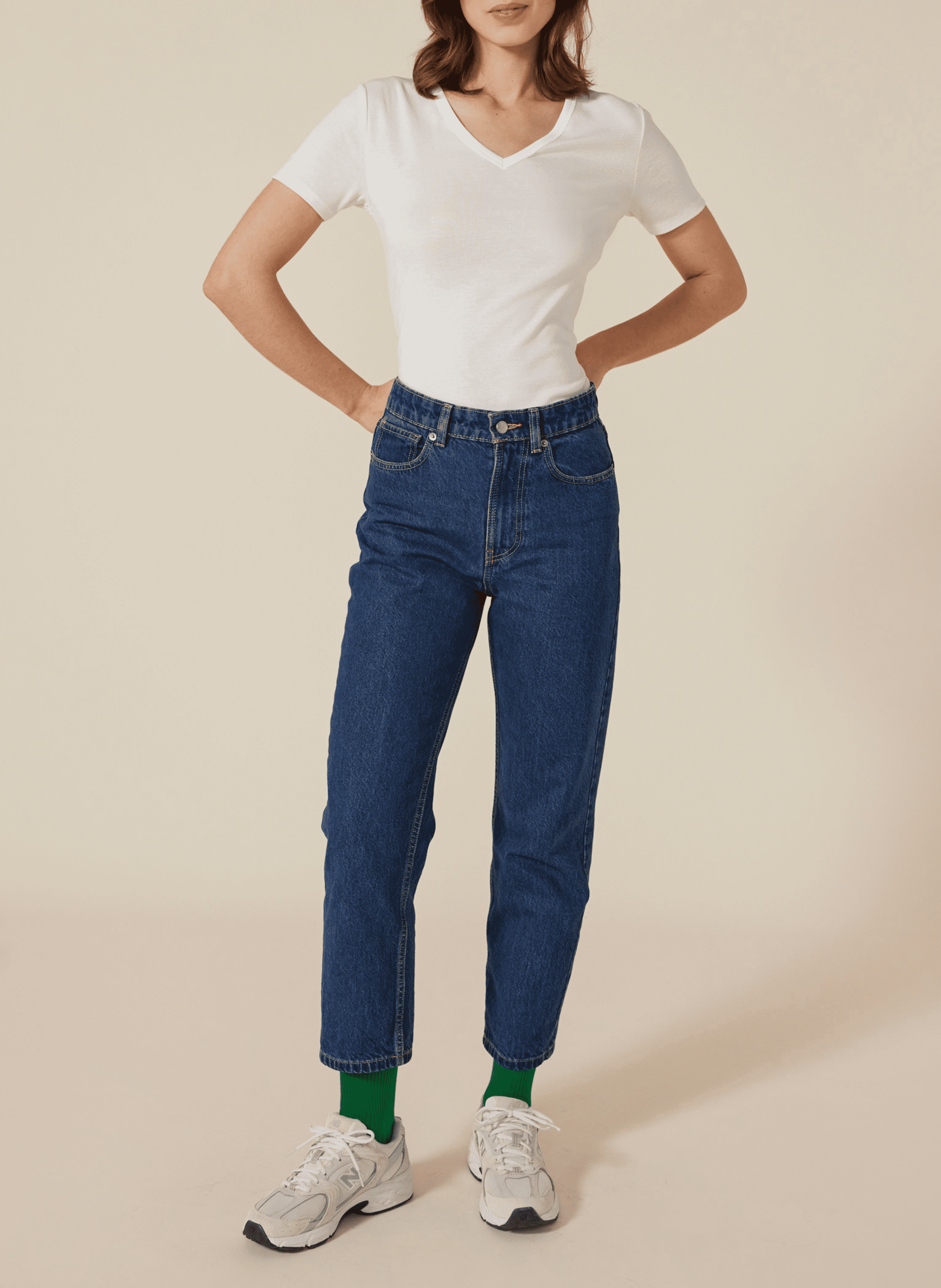 Tee-shirt droit à col V en coton  PETIT BATEAU Blanc