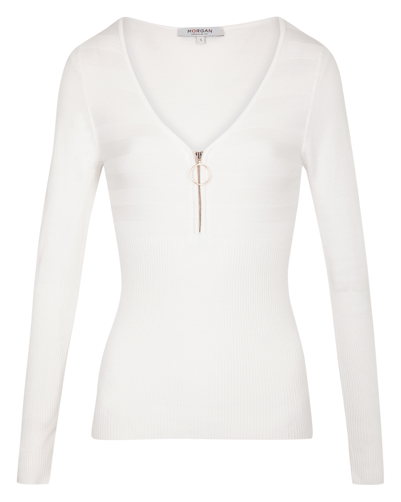 Zipped V-neck jumper | White MORGAN Women