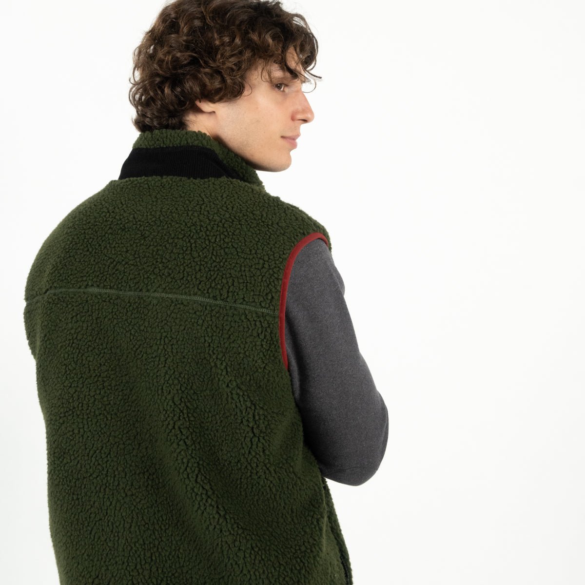 Sleeveless Sherpa Zip-Up Vest BILLYBELT Khaki