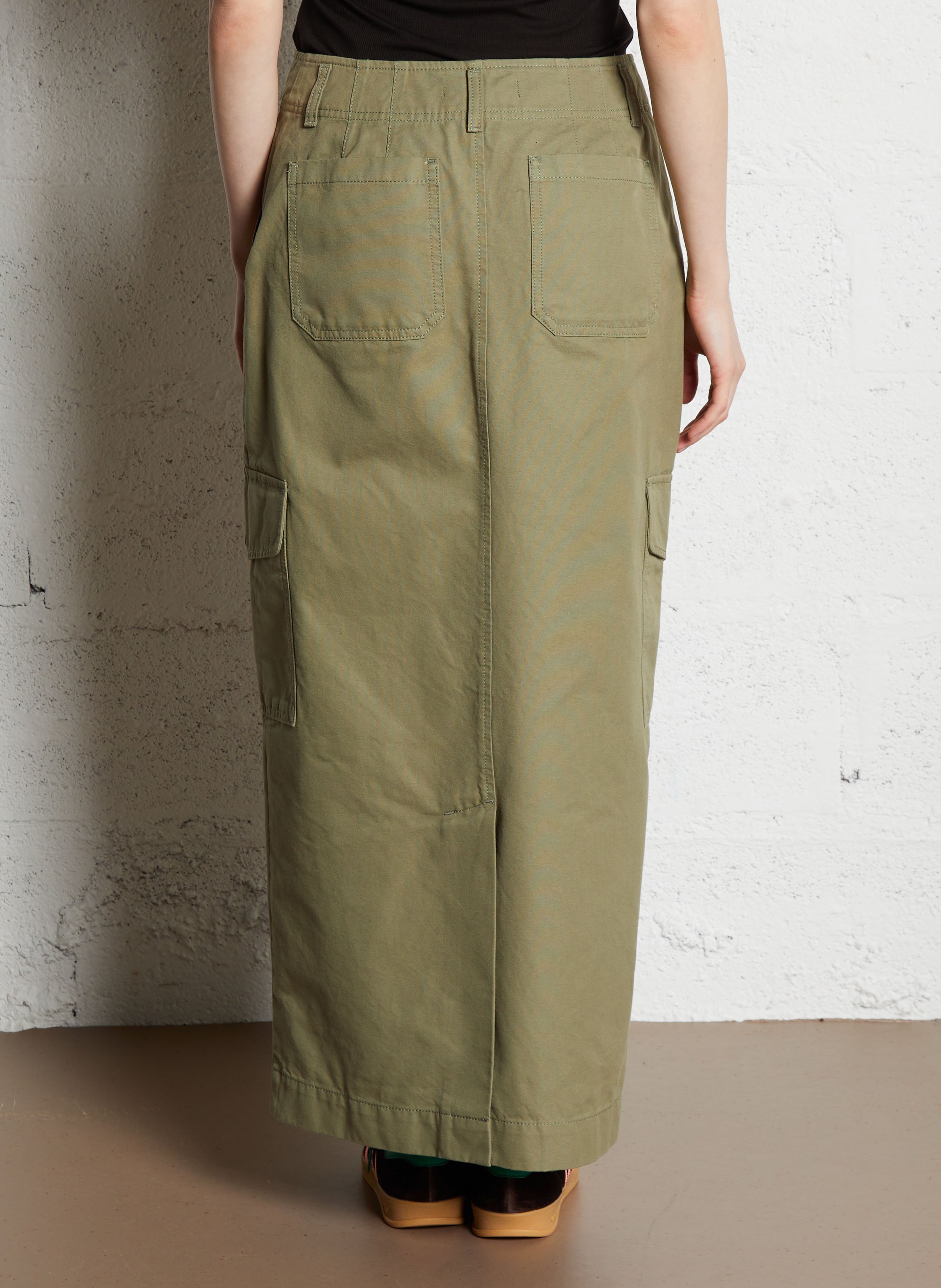 Jupe longue en toile de coton Vert