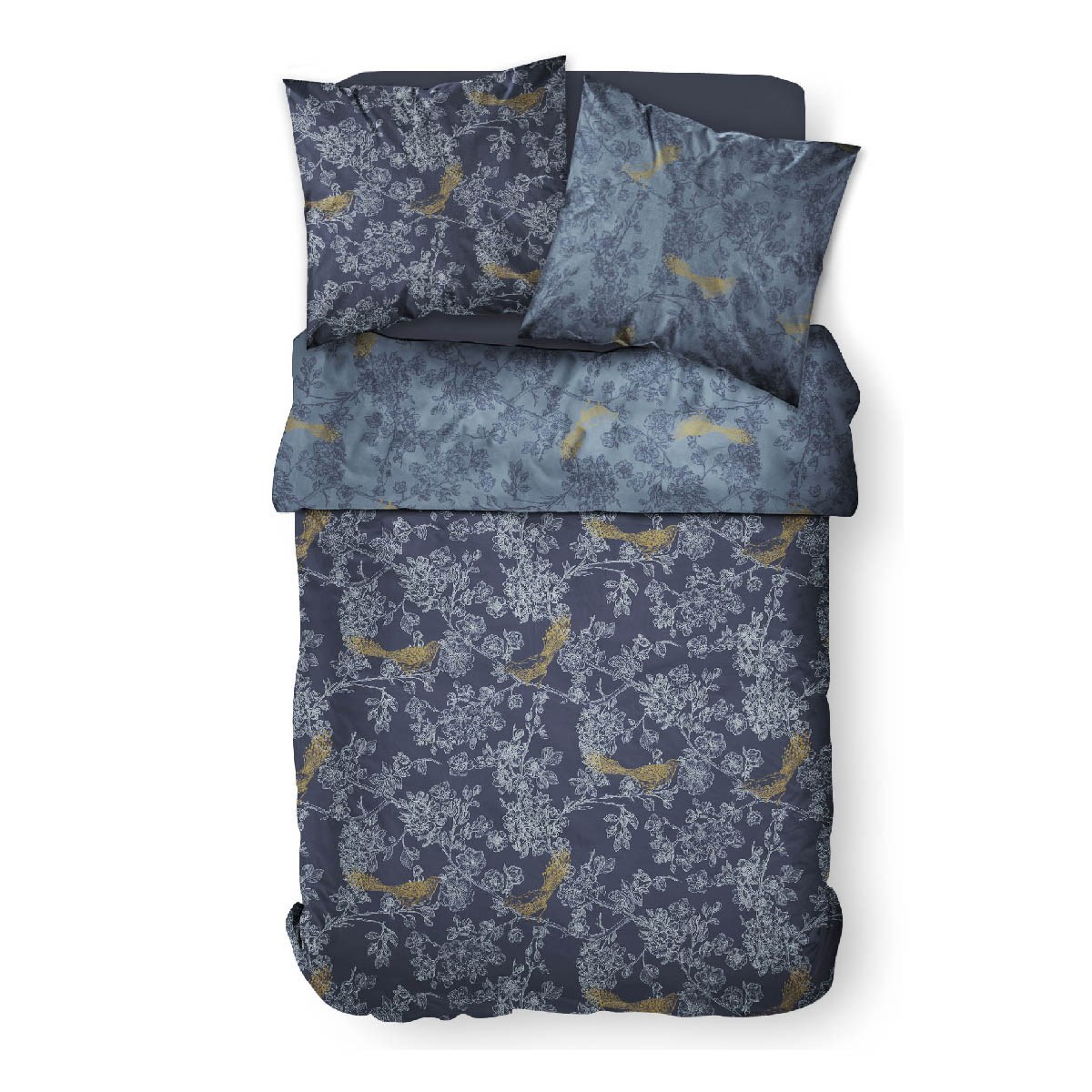 Floral printed cotton bedding set Blue
