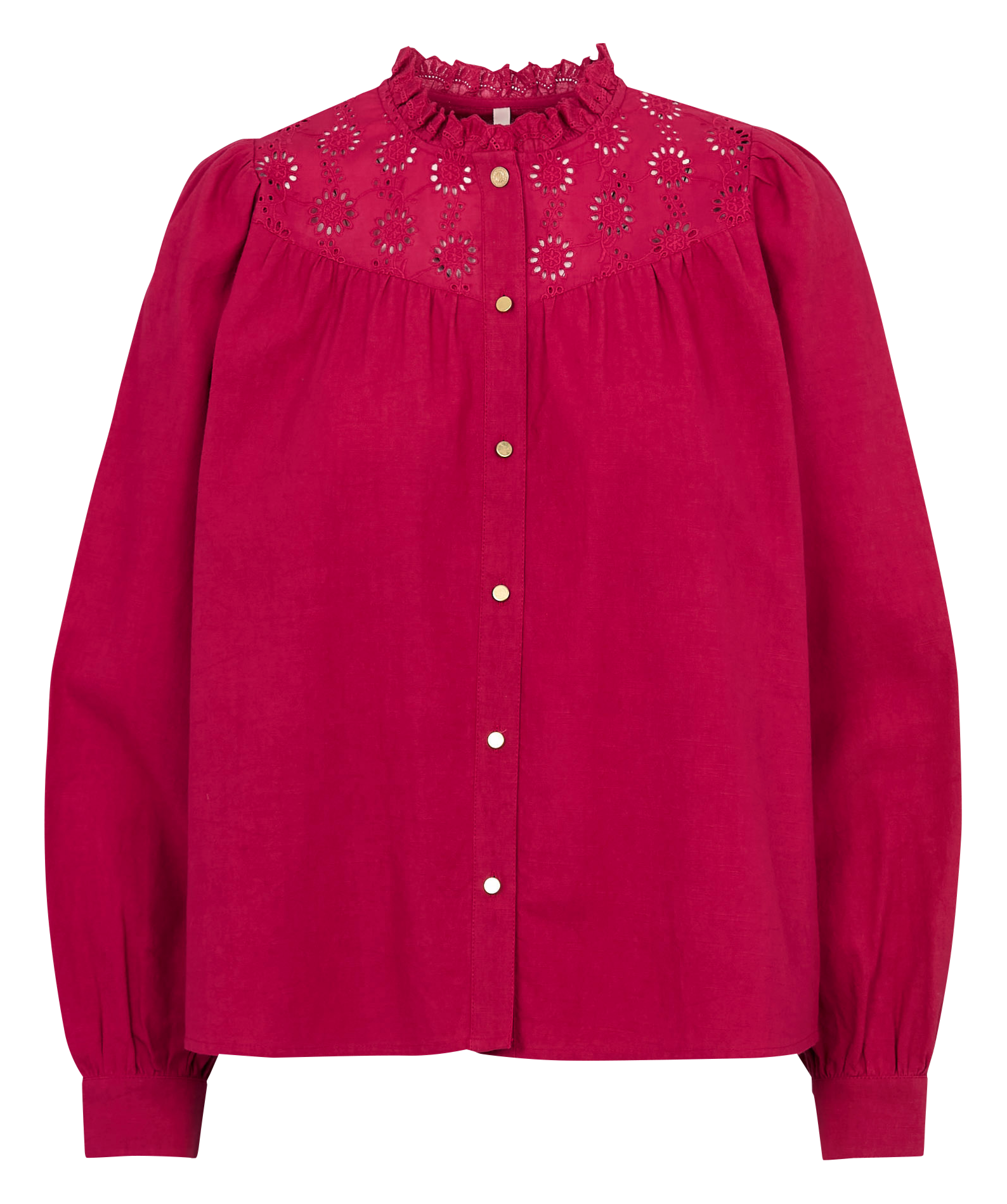 Loose-fitting high-neck cotton blouse I CODE Pink