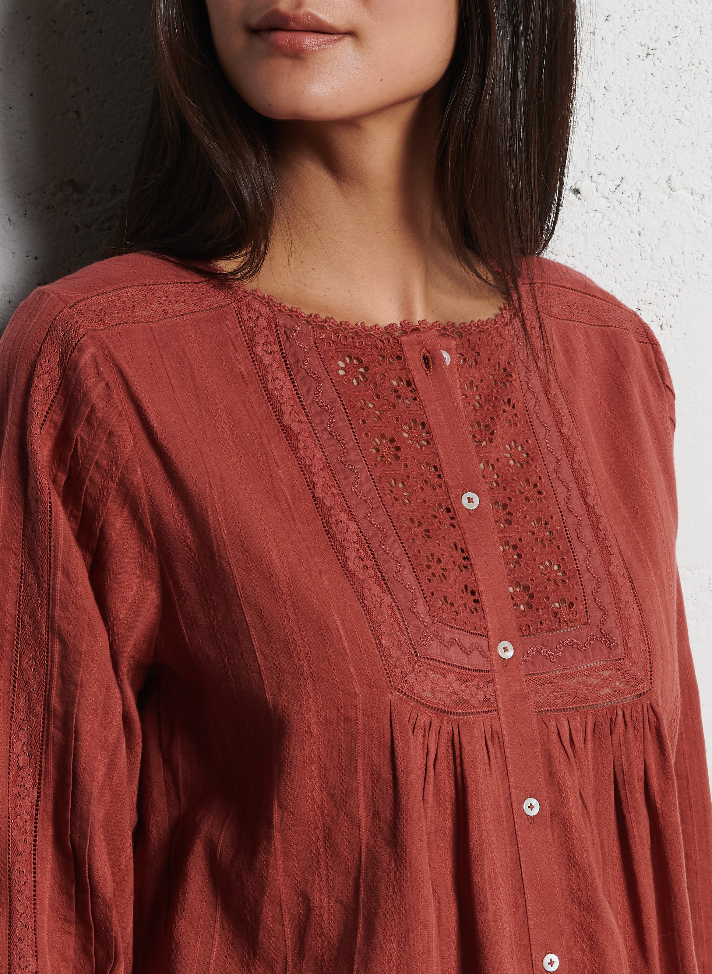 Rundhalsausschnitt-Bluse aus Baumwolle EMILE ET IDA Rot