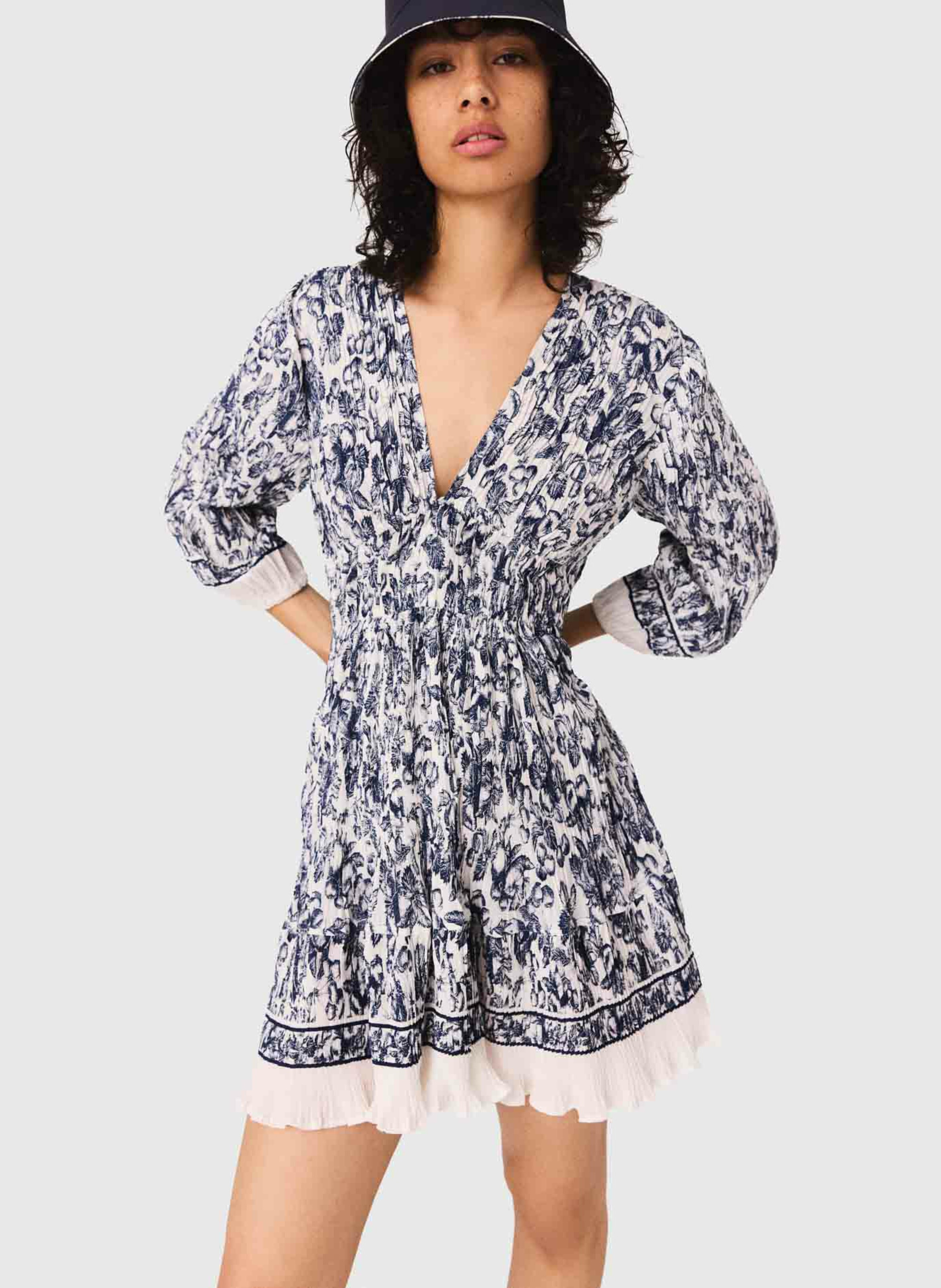 Short patterned V-neck dress MAJE Blue